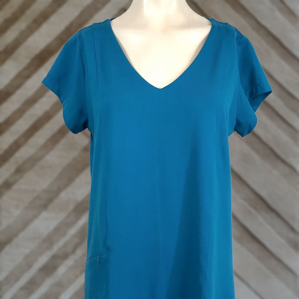 Toad&Co Toad&Co Womens Teal Blue V-Neck Short Sleeve Shift Dress Zip Pocket Large Size 36" / US 14 / IT 50 - 1 Thumbnail