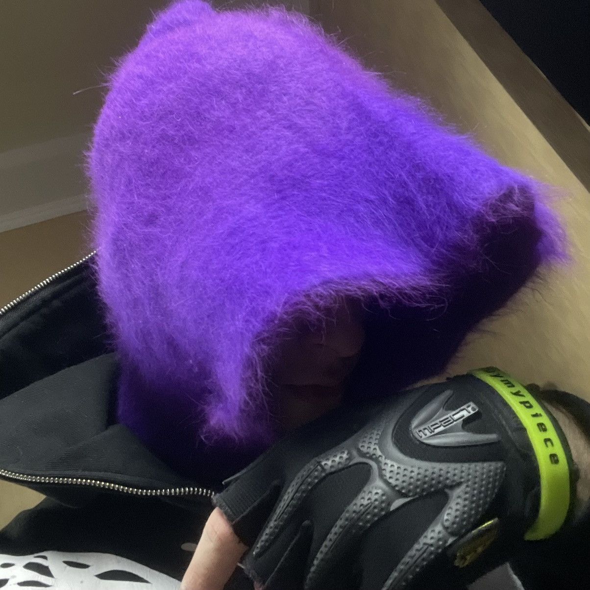 Vintage Vintage 90s Fuzzy Mohair Knit Beanie Purple Goth Alt Boxy OS Size ONE SIZE - 1 Thumbnail