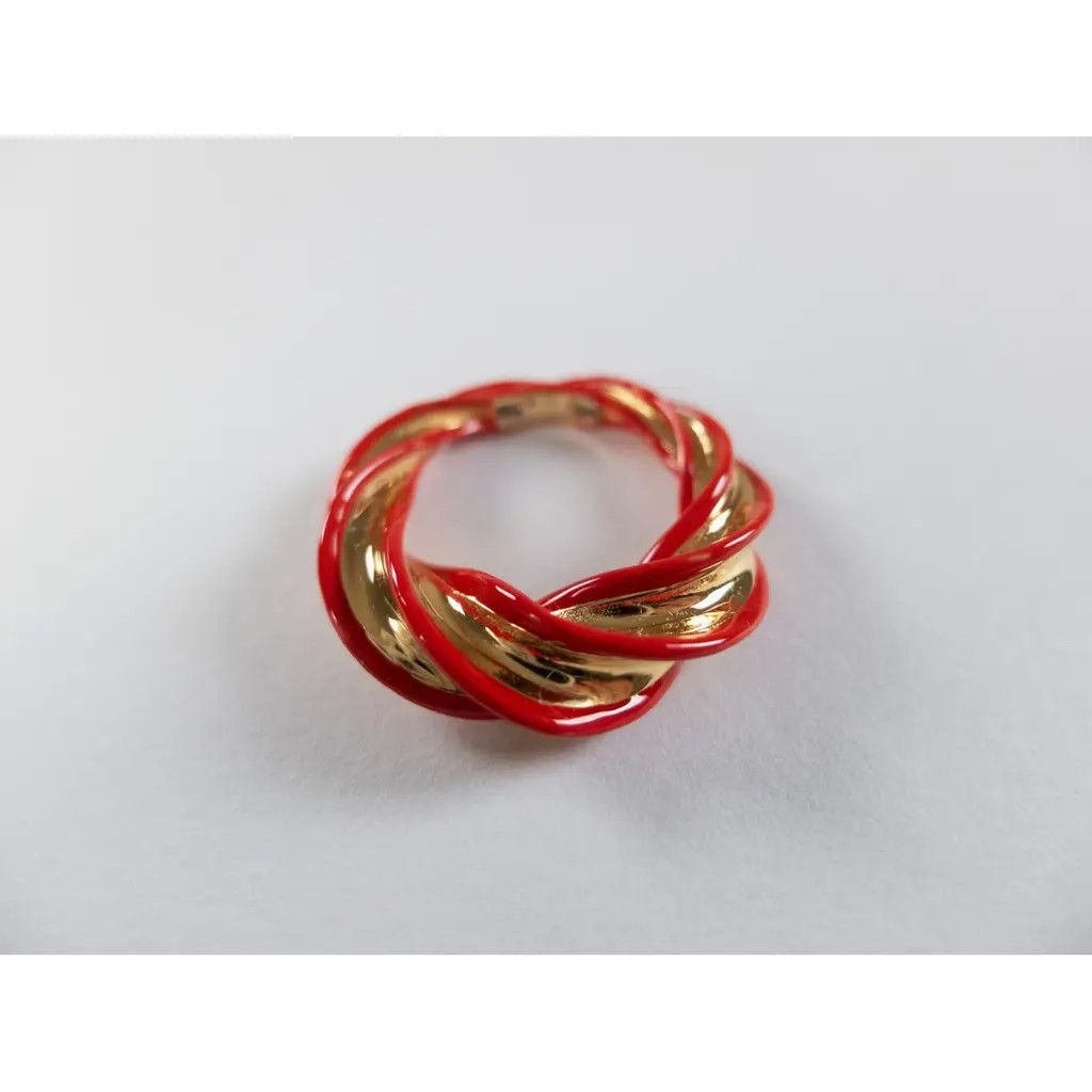 Bottega Veneta o1n1vont0425 Size: 09 / Pillar Twisted Ring in Red/Gold Size ONE SIZE - 1 Thumbnail