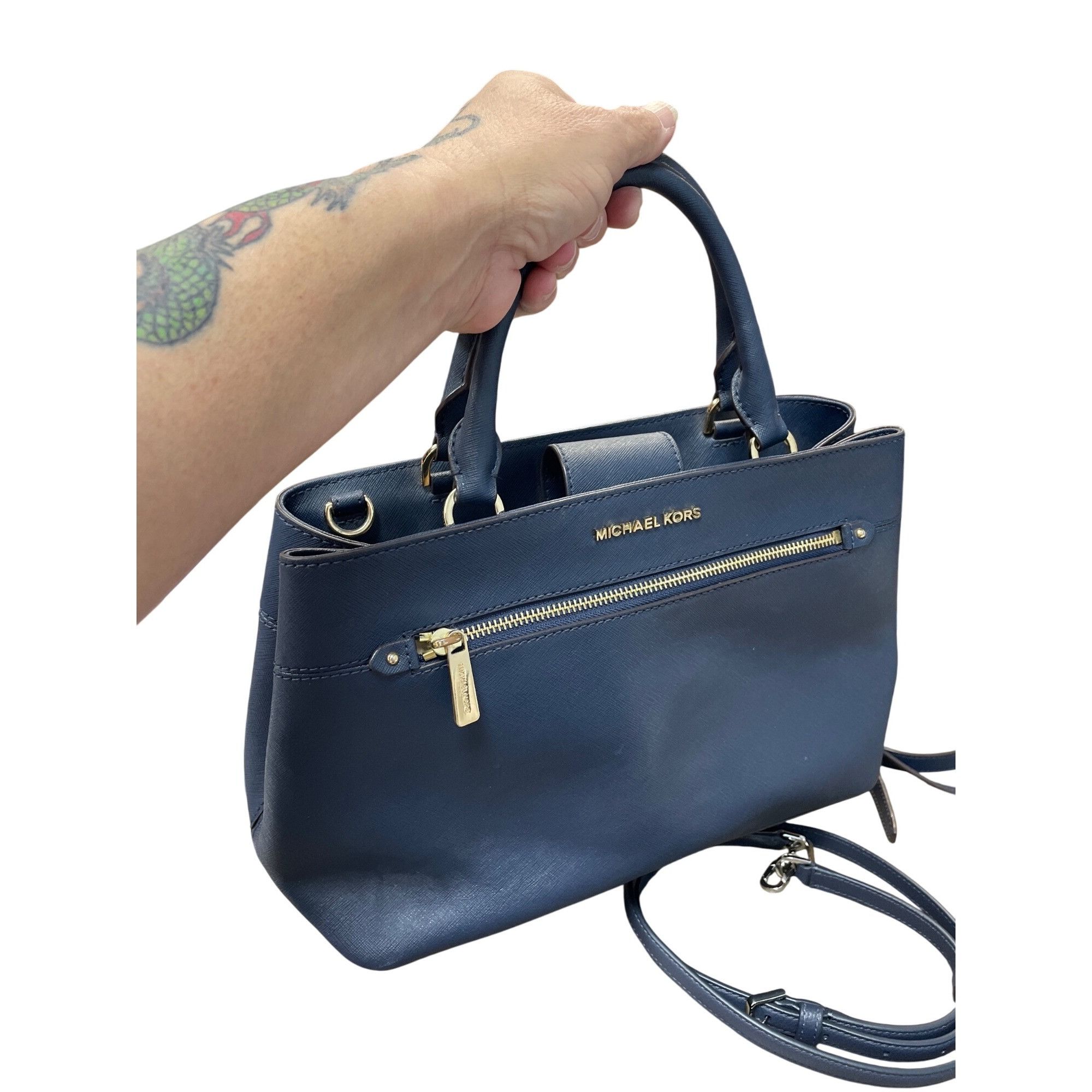 Michael Kors Michael Kors Womans Navy Blue Saffiano Leather Satchell Cros Size ONE SIZE - 24 Thumbnail