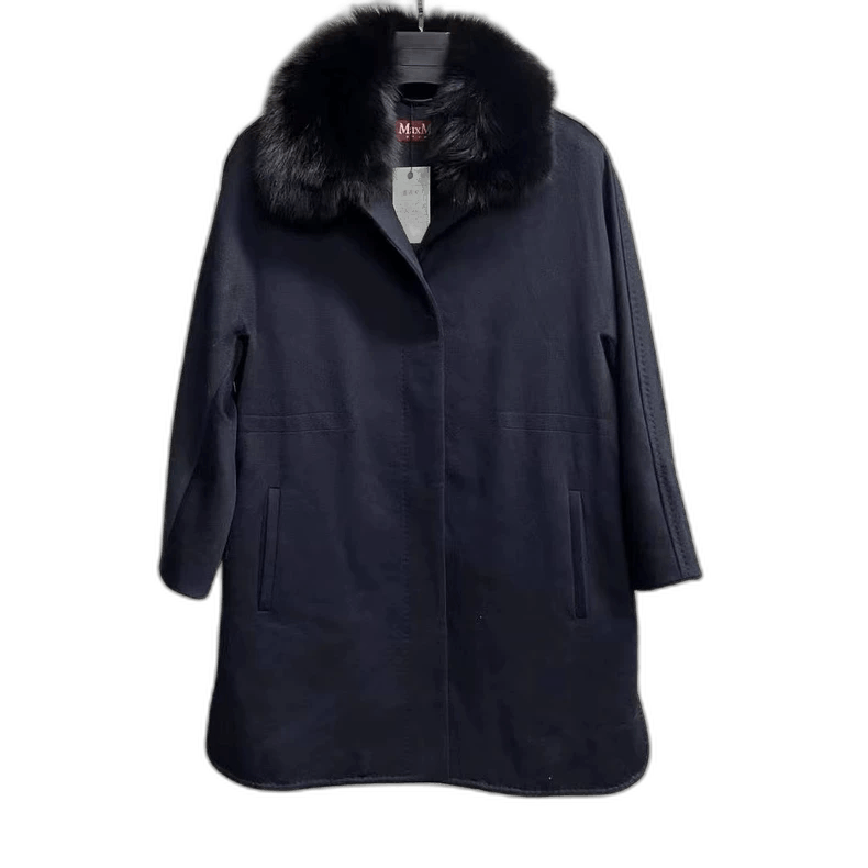 Max Mara Blue Hooded Coat with Fur Collar Size US S / EU 44-46 / 1 - 1 Thumbnail