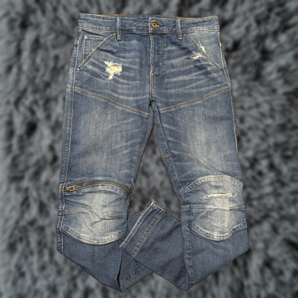 Vintage G Star Raw Jeans Mens 32x31 Blue 5620 3D Zip Knee Super Slim Denim Distressed Ripped Knee Slim Fit Zip Jeans Blue Mens Regular Size 32x31 US 31 Inseam Size US 31 - 1 Thumbnail