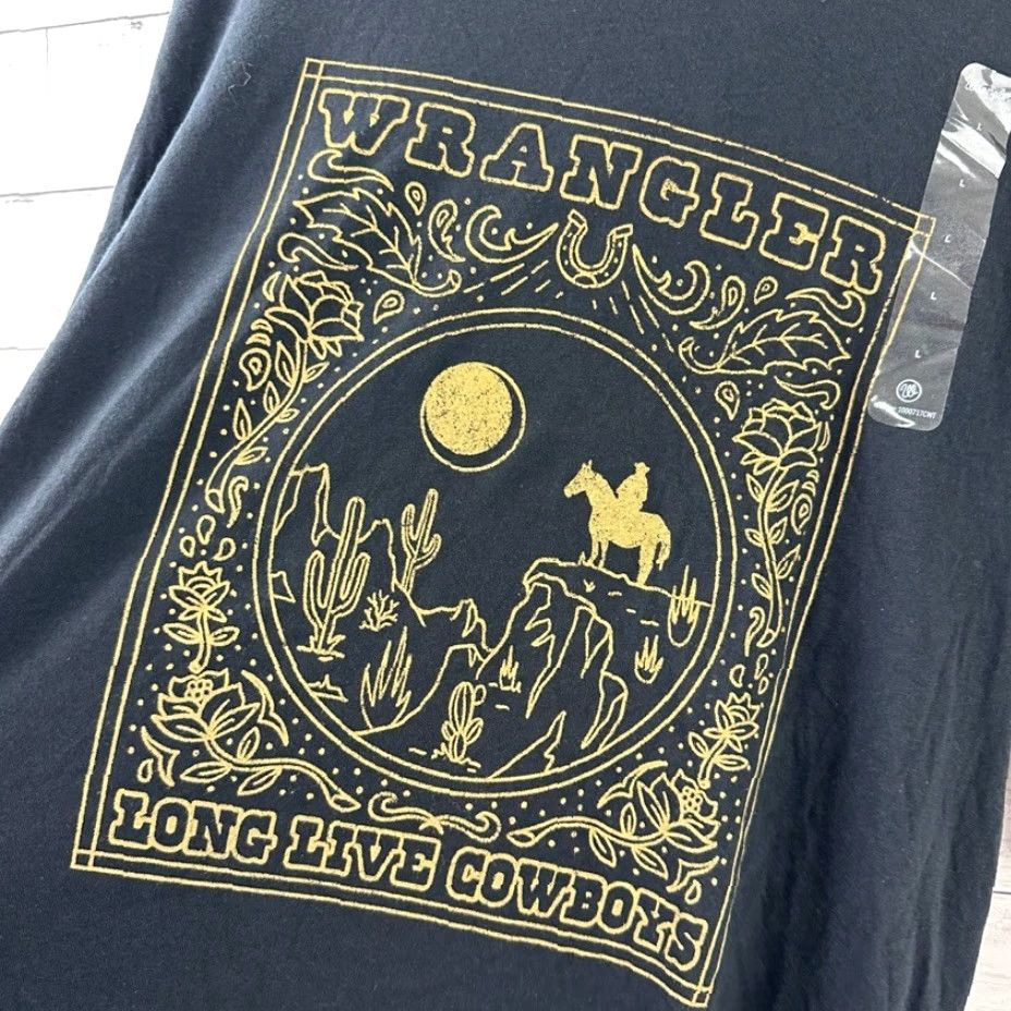 Wrangler Wrangler Women’s T-Shirt Large Black Logo Western Casual Short Sleeve Cotton Blend Size L / US 10 / IT 46 - 2 Thumbnail