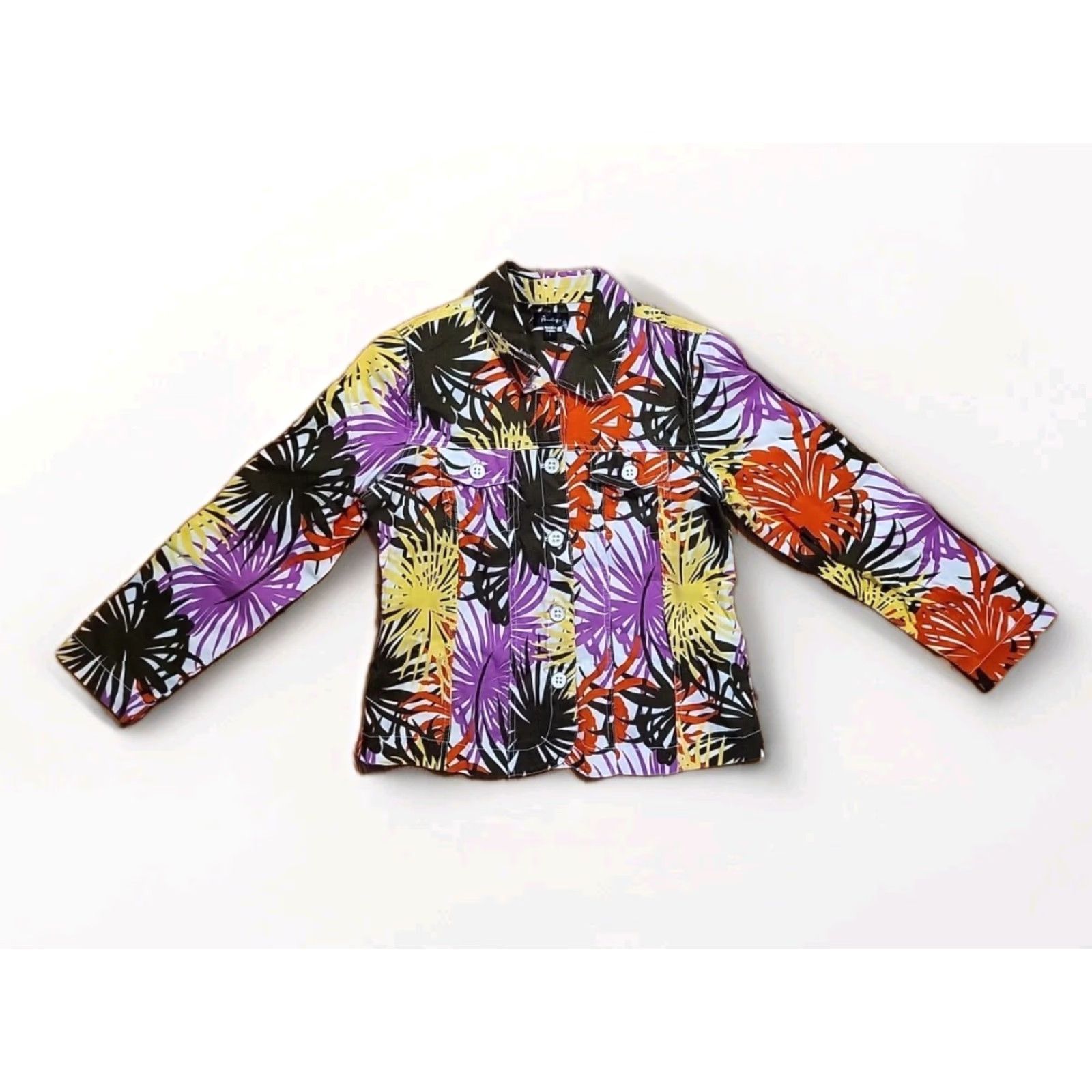 J Brand Analogy Women's Denim Jacket Floral Multicolor Short Sleeve Long Sleeve Pockets Button Regular L Jacket Coat cotton jacket Women Fashion Size L / US 10 / IT 46 - 2 Thumbnail