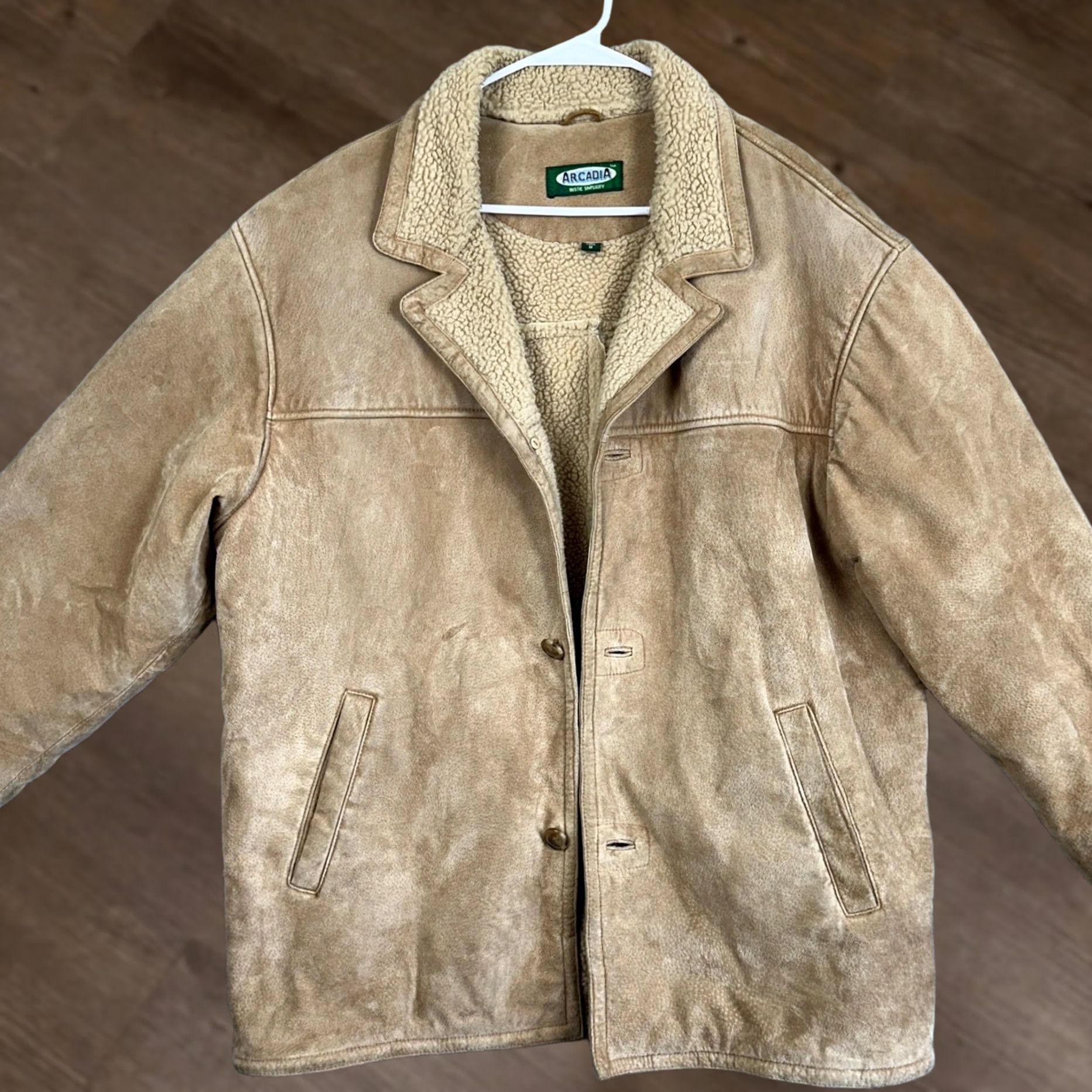 Vintage Arcadia Leather Jacket Mens Medium Tan Long Sleeve Outdoor Pockets Sherpa Lined Size US M / EU 48-50 / 2 - 1 Thumbnail