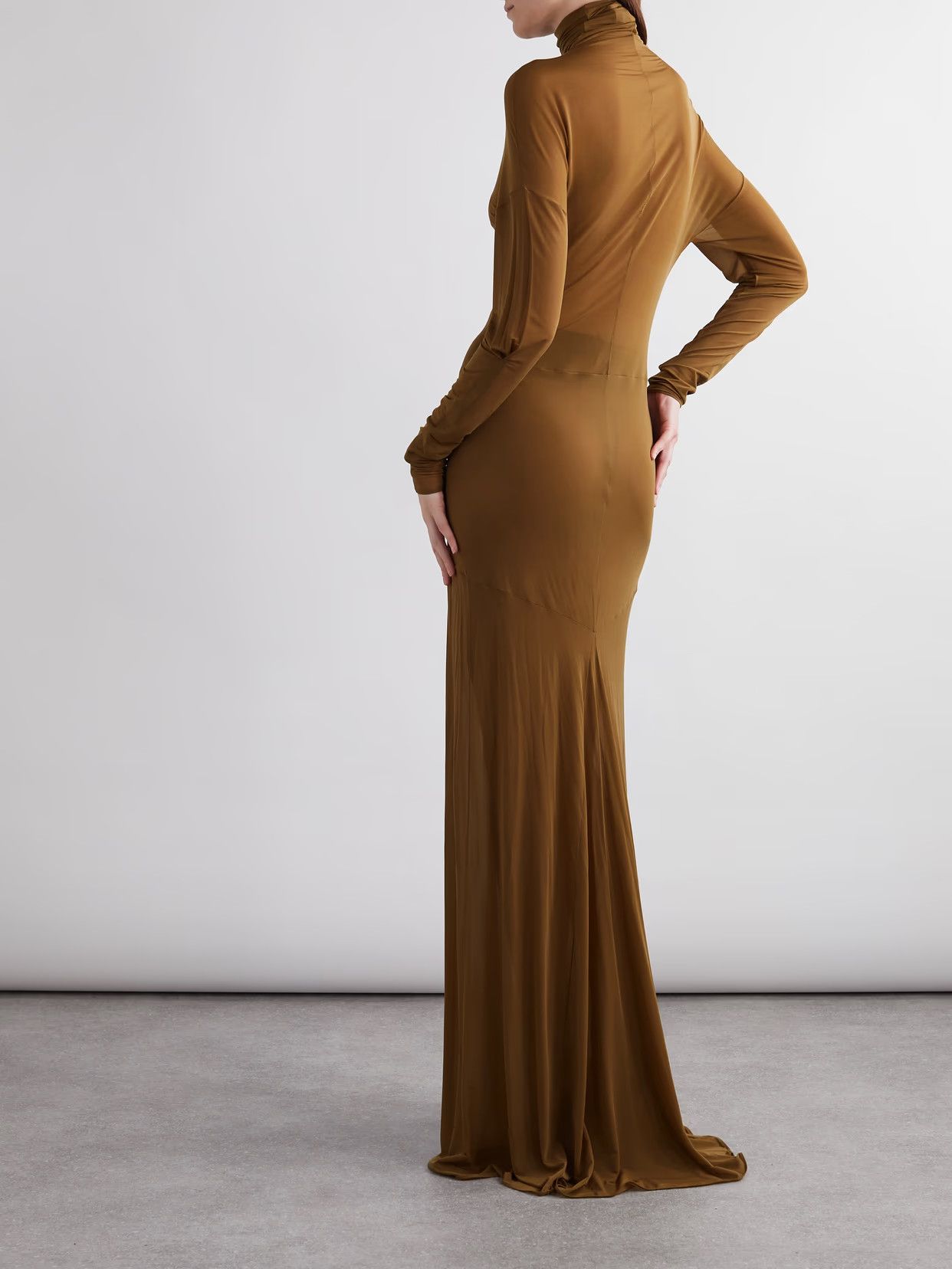 Saint Laurent Paris o1bcso1str0426 Stretch Jersey Maxi Dress in Brown Size S / US 4 / IT 40 - 3 Thumbnail