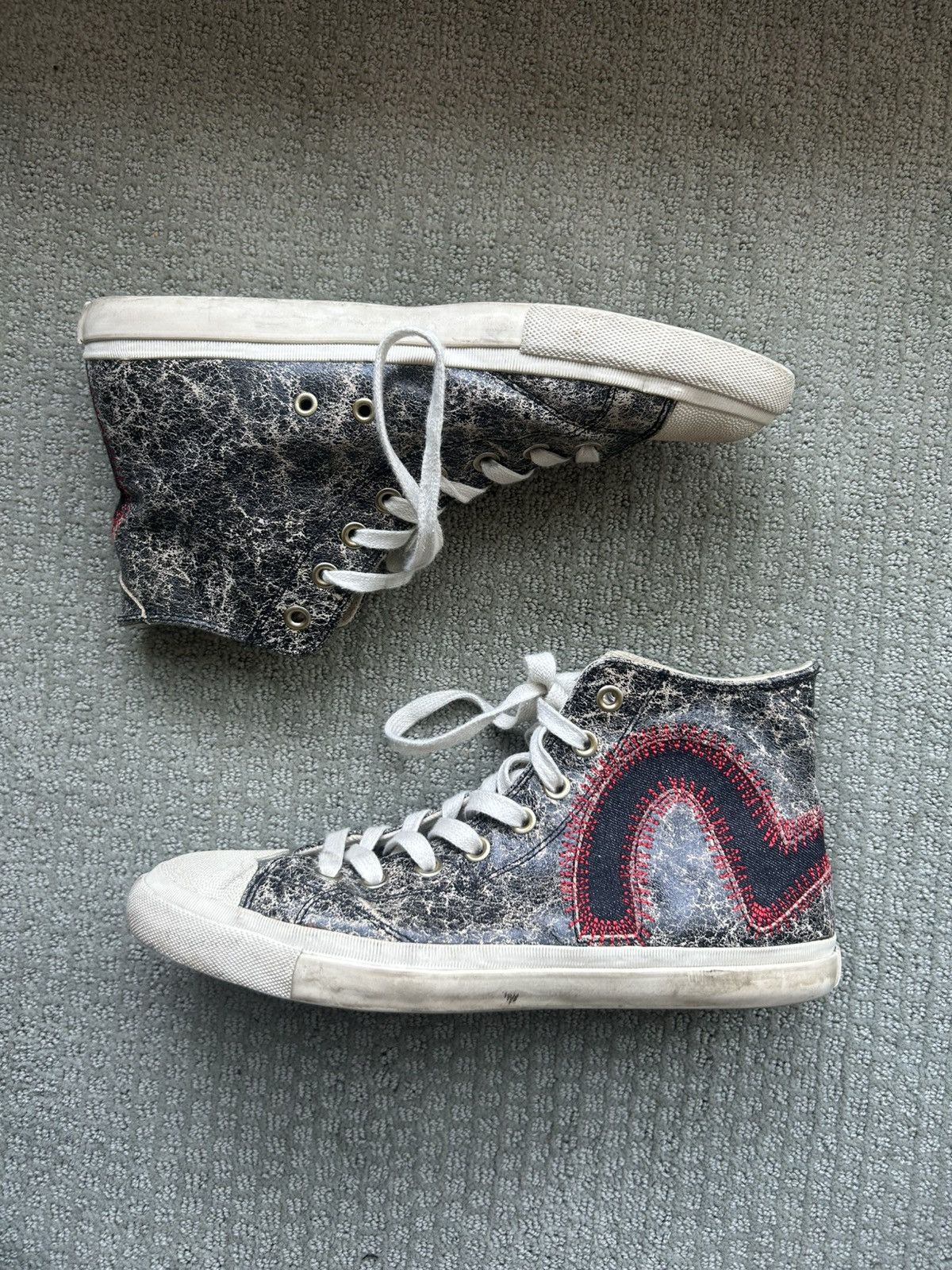 Evisu Vintage EVISU Distressed Acid-Wash Leather High-Top Sneakers Size US 11 / EU 44 - 1 Thumbnail