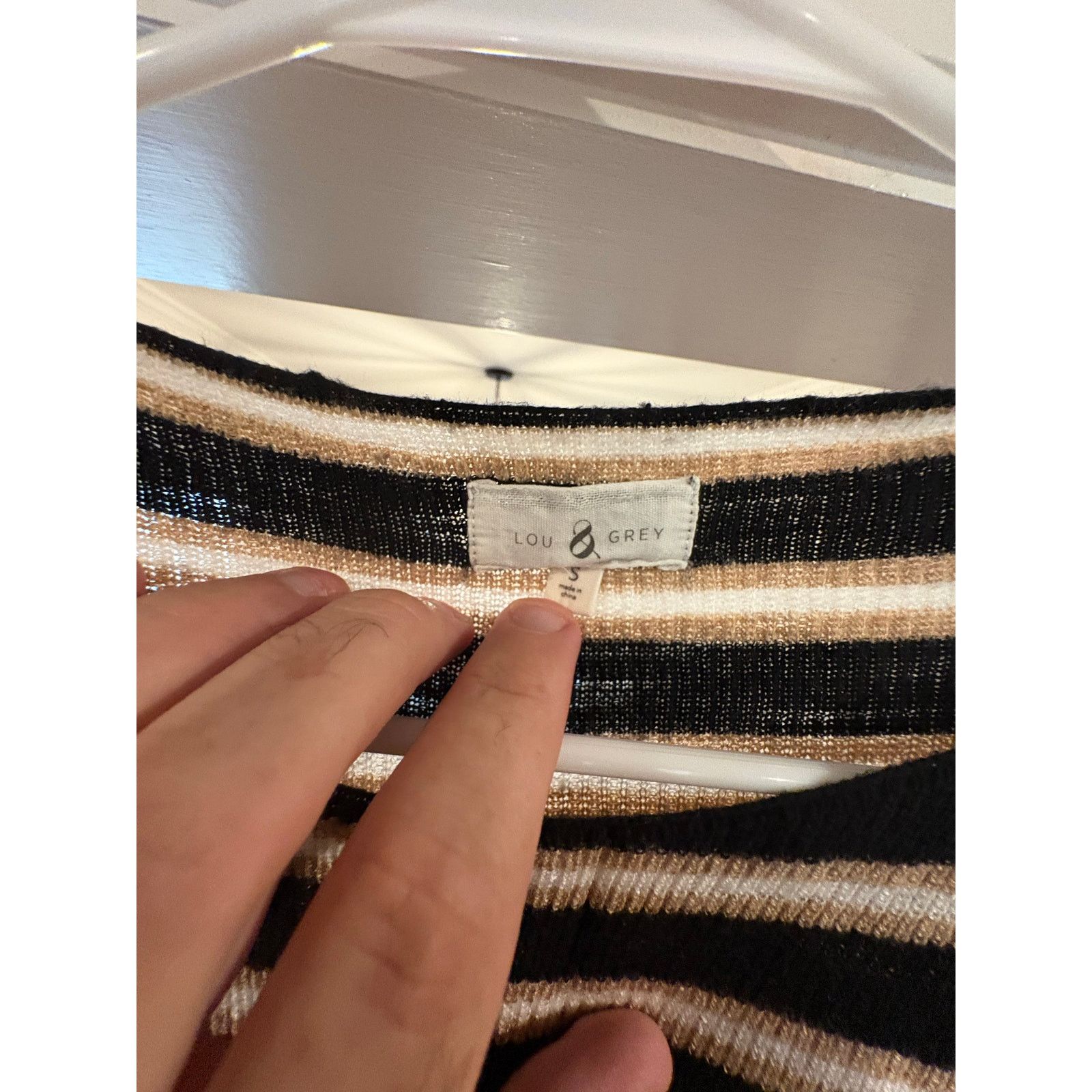 Lou & Grey Lou & Grey Women’s Small Striped Sweater Black Tan Red Hem Size S / US 4 / IT 40 - 3 Thumbnail