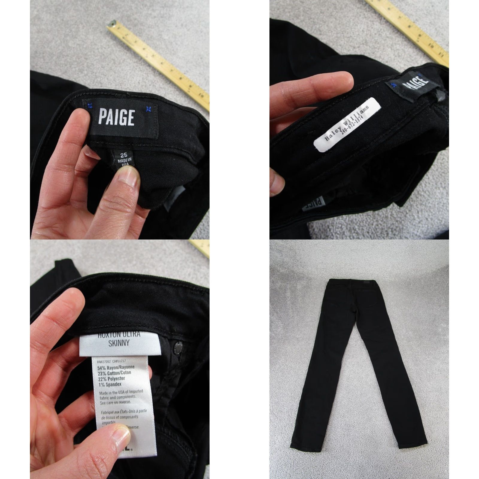 Paige Paige Jeans Womens 25 Black Denim Hoxton Ultra Skinny Size 42" / US 20 - 8 Thumbnail