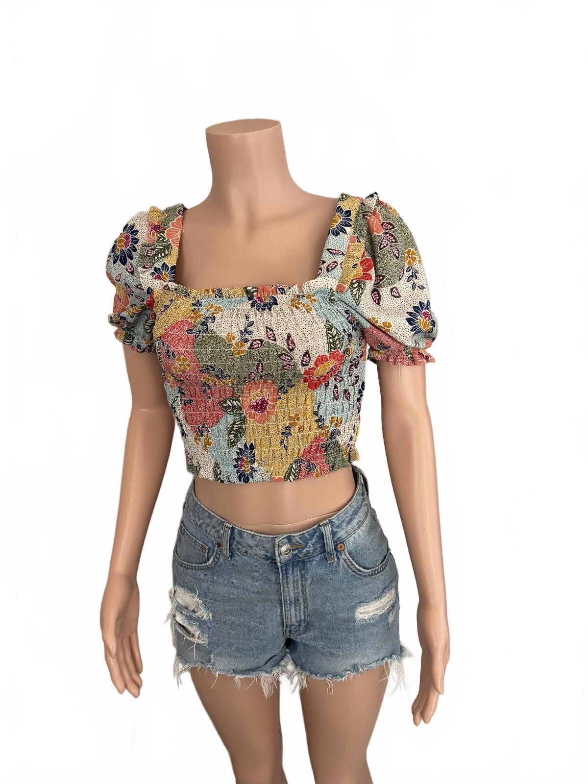 Other Floral Puff Sleeve Crop Top. Boho Chic Festival Summer \L Size 36" / US 14 / IT 50 - 3 Thumbnail