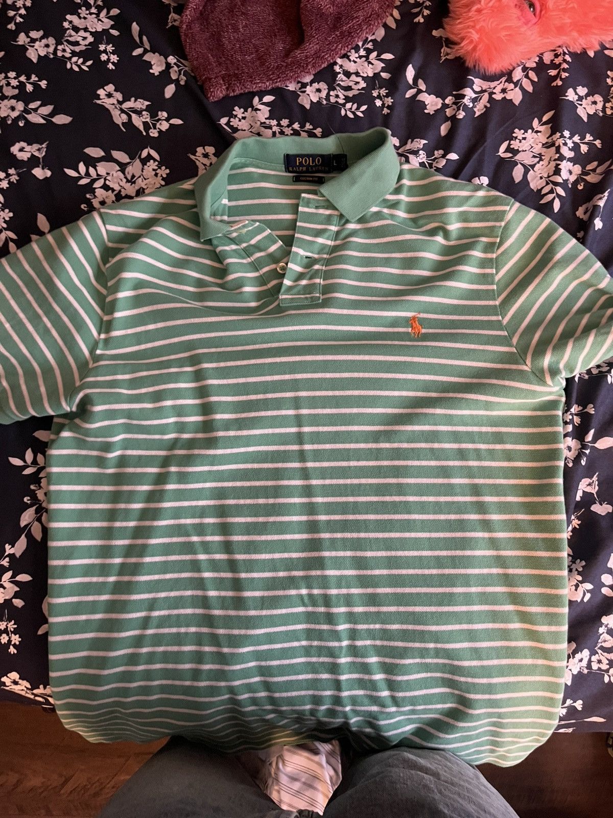 Polo Ralph Lauren Striped green and white Ralph Lauren custom fit polo Size US L / EU 52-54 / 3 - 1 Thumbnail