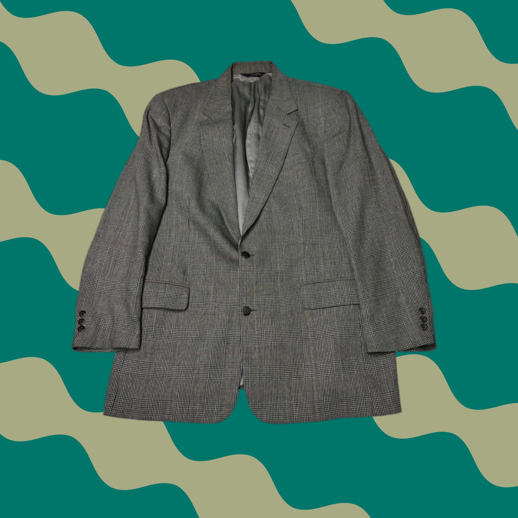 Brooks Brothers VINTAGE Brooks Brothers Men's Glen Plaid Wool Blend Blazer 44LG Union Made USA Sport Coat Regular Gray Plaid 90s Mens Size 44R - 1 Thumbnail
