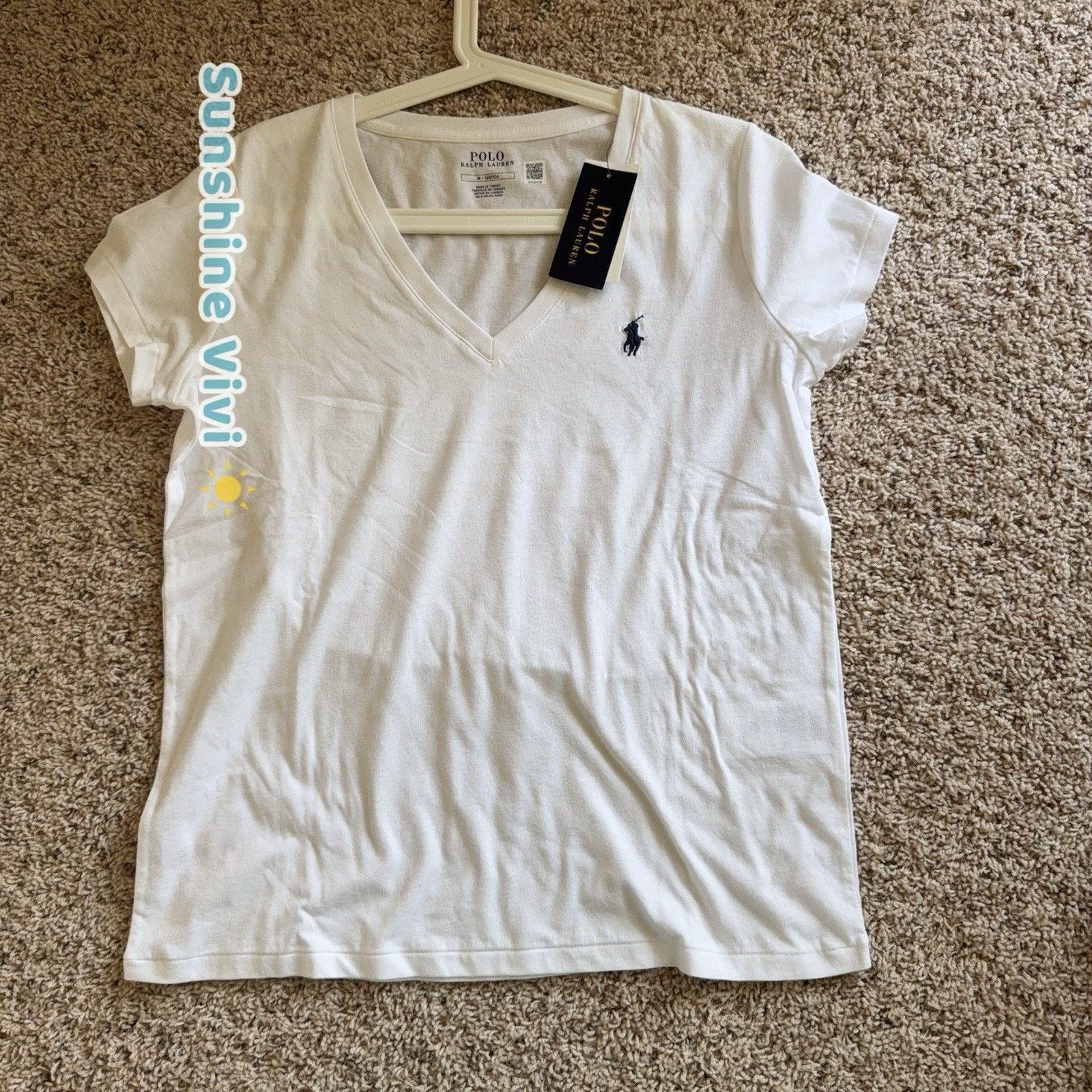 Polo Ralph Lauren NWT Polo Ralph Lauren Women White V Neck T-Shirt Tee Cotton Size M / US 6-8 / IT 42-44 - 6 Thumbnail