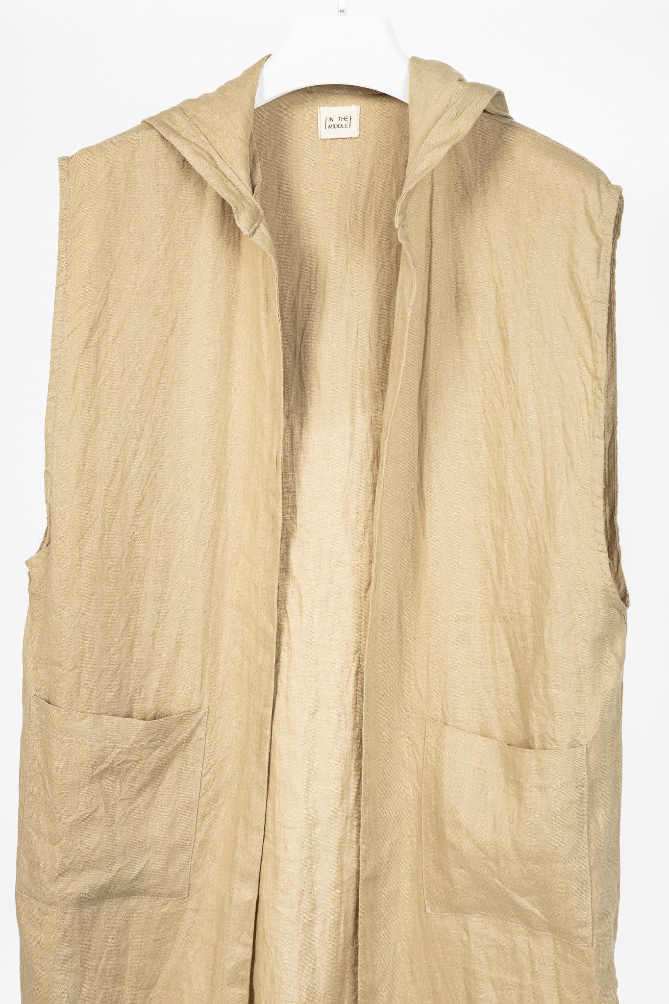 Other IN THE MIDDLE Ibiza Tan Linen Open-Front Hoodie Vest Size US M / EU 48-50 / 2 - 3 Thumbnail
