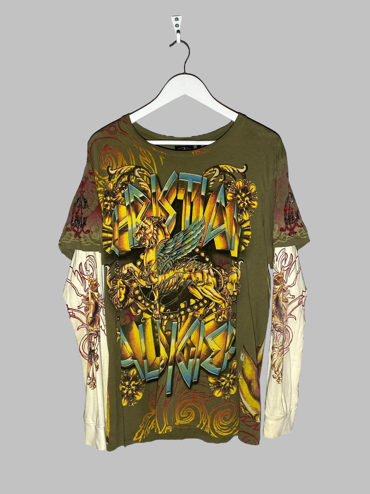 Christian Audigier 🔥 Y2K CHRISTIAN AUDIGIER LAYERED TATTOO DRAGON FLAME PRINT Size US XL / EU 56 / 4 - 1 Thumbnail