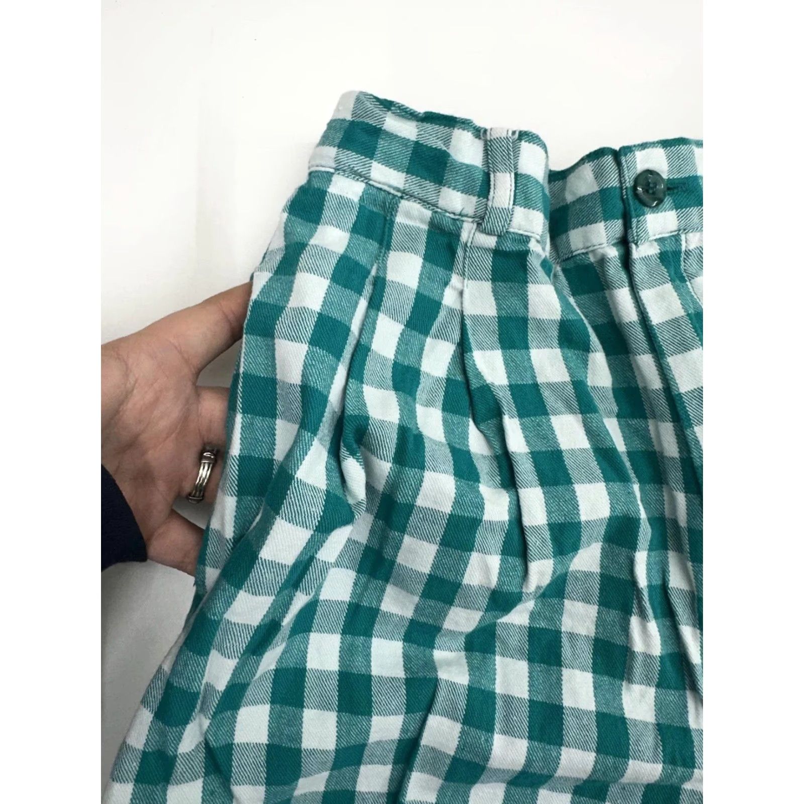 Vintage Rafaella Petites Womens Shorts High Waisted Checkered Teal White 6P Blue Cotton Casual Womens Shorts Size 28" / US 6 / IT 42 - 2 Thumbnail