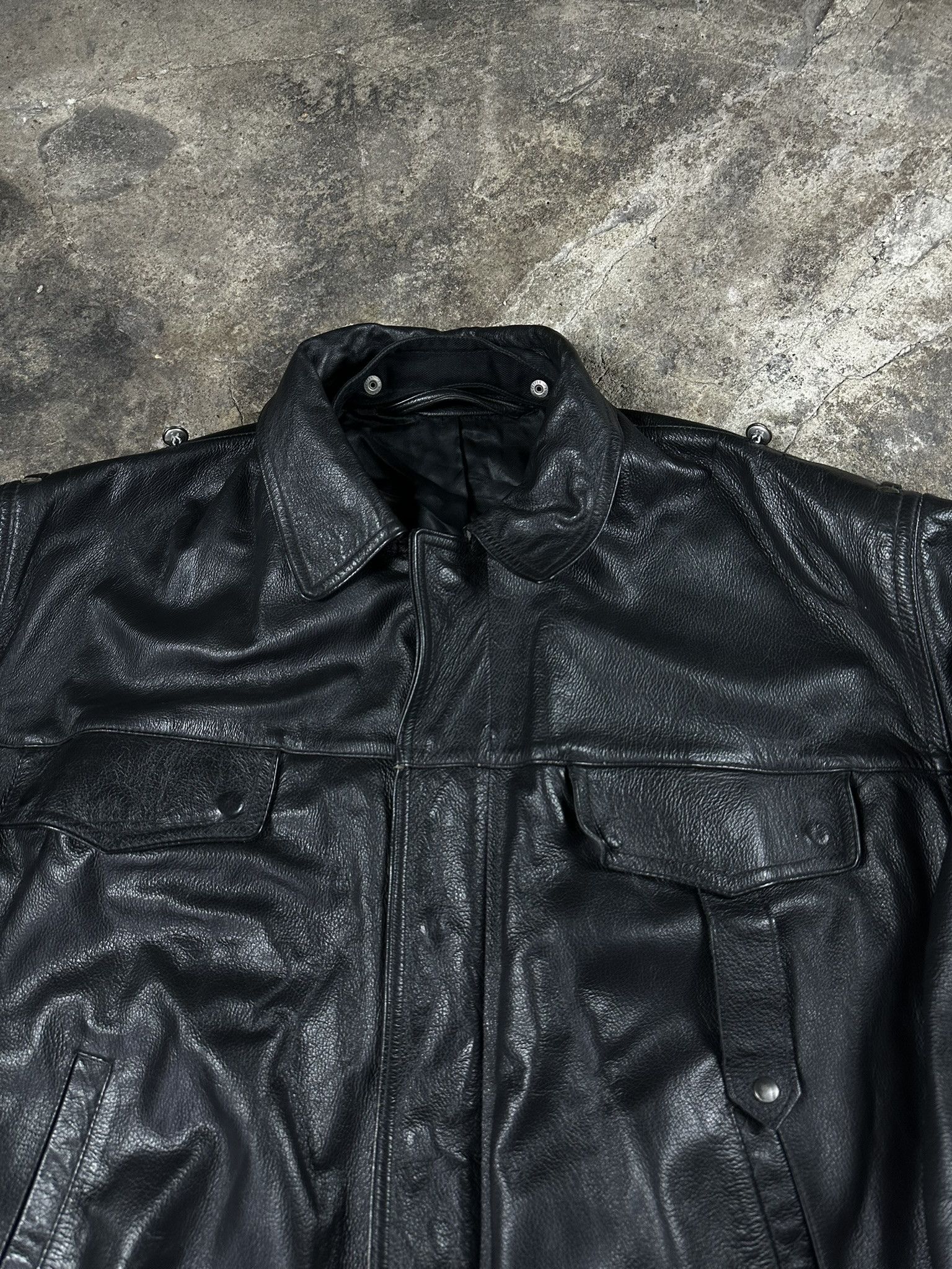 90s Vintage Polizei German Police Leather Bomber Jacket