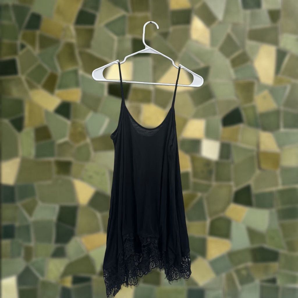 Vintage T/O Sweaters Womens Tank Top Tunic Medium Black Spaghetti Strap Lace Bottom Shirt Womens Tank Top Tunic Black Spaghetti Lace Bottom Size M / US 6-8 / IT 42-44 - 1 Thumbnail