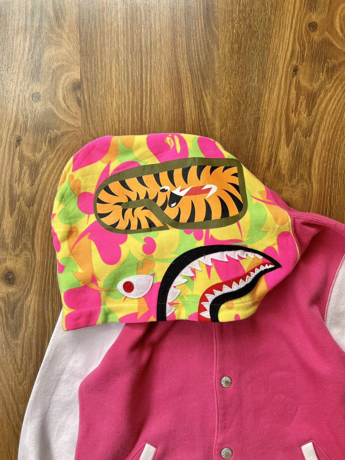 Bape Rare Bape Shark Camo Varsity Jacket / Hoodie (Pink) Size S / US 4 / IT 40 - 3 Thumbnail