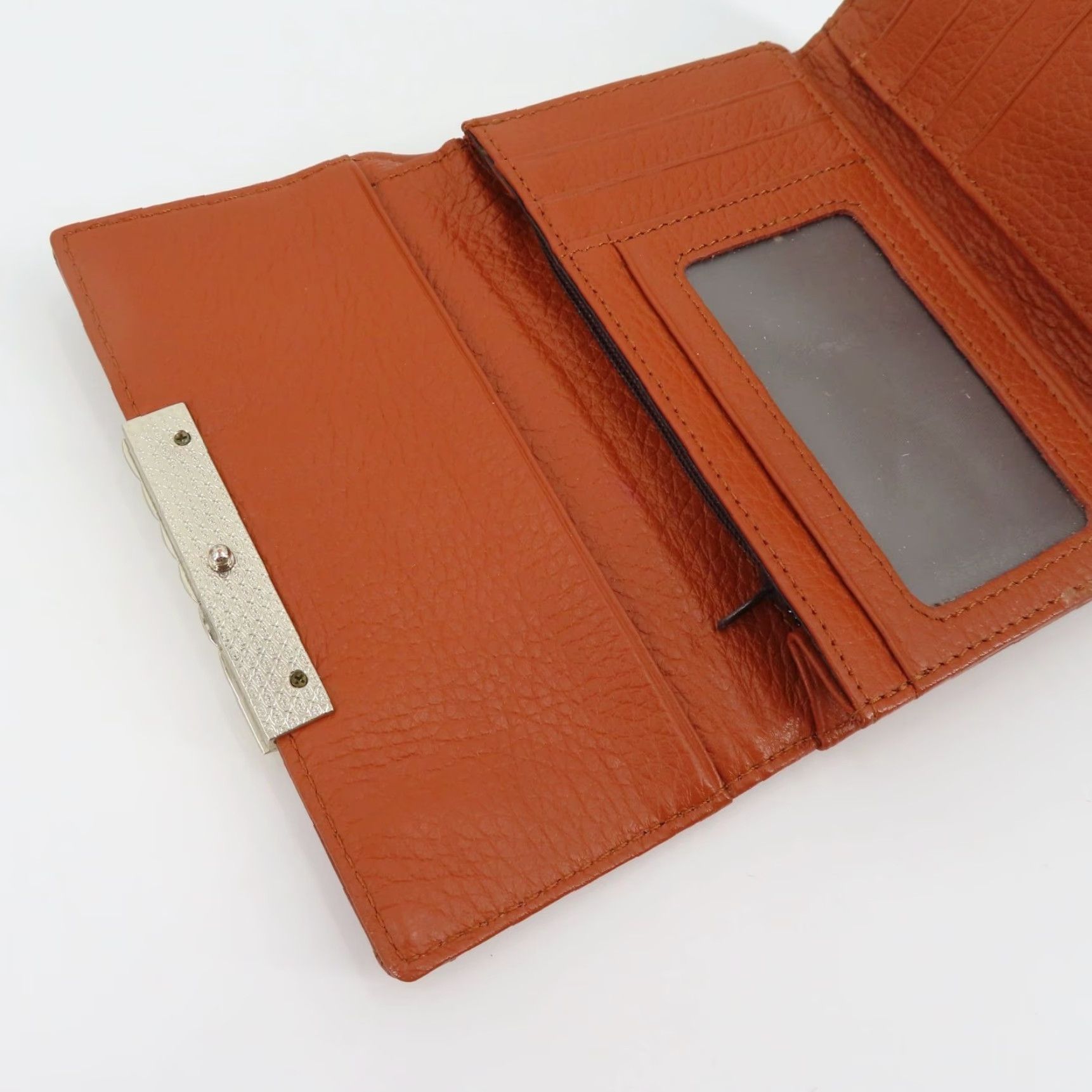 Vintage VINTAGE Tucano Wallet Brown Plaid Check Embossed Leather Folding Gold Silver Tone Metal Women Size ONE SIZE - 5 Thumbnail