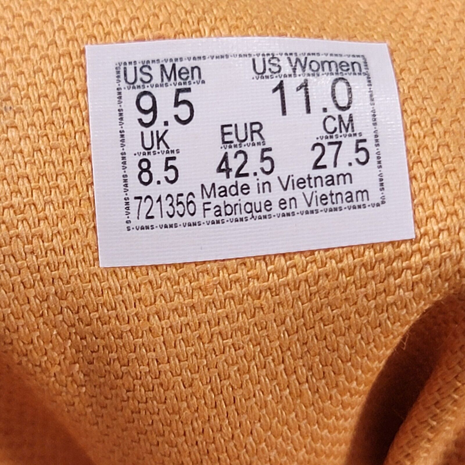 Vans Vans Unisex Era Sneakers Gold Nugget/Saffron Size:M9.5 W11 Size US 9.5 / EU 42-43 - 7 Thumbnail