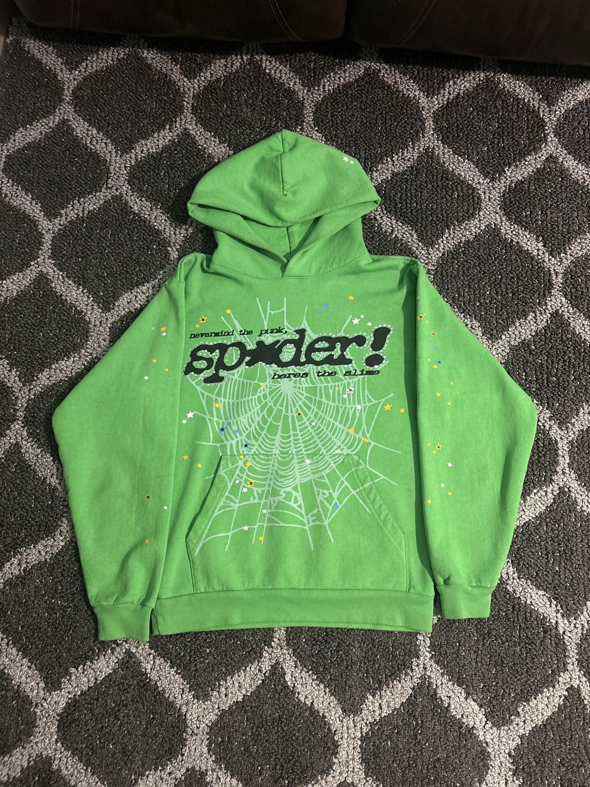 Sp5der Punk v2 Hoodie Lime Green