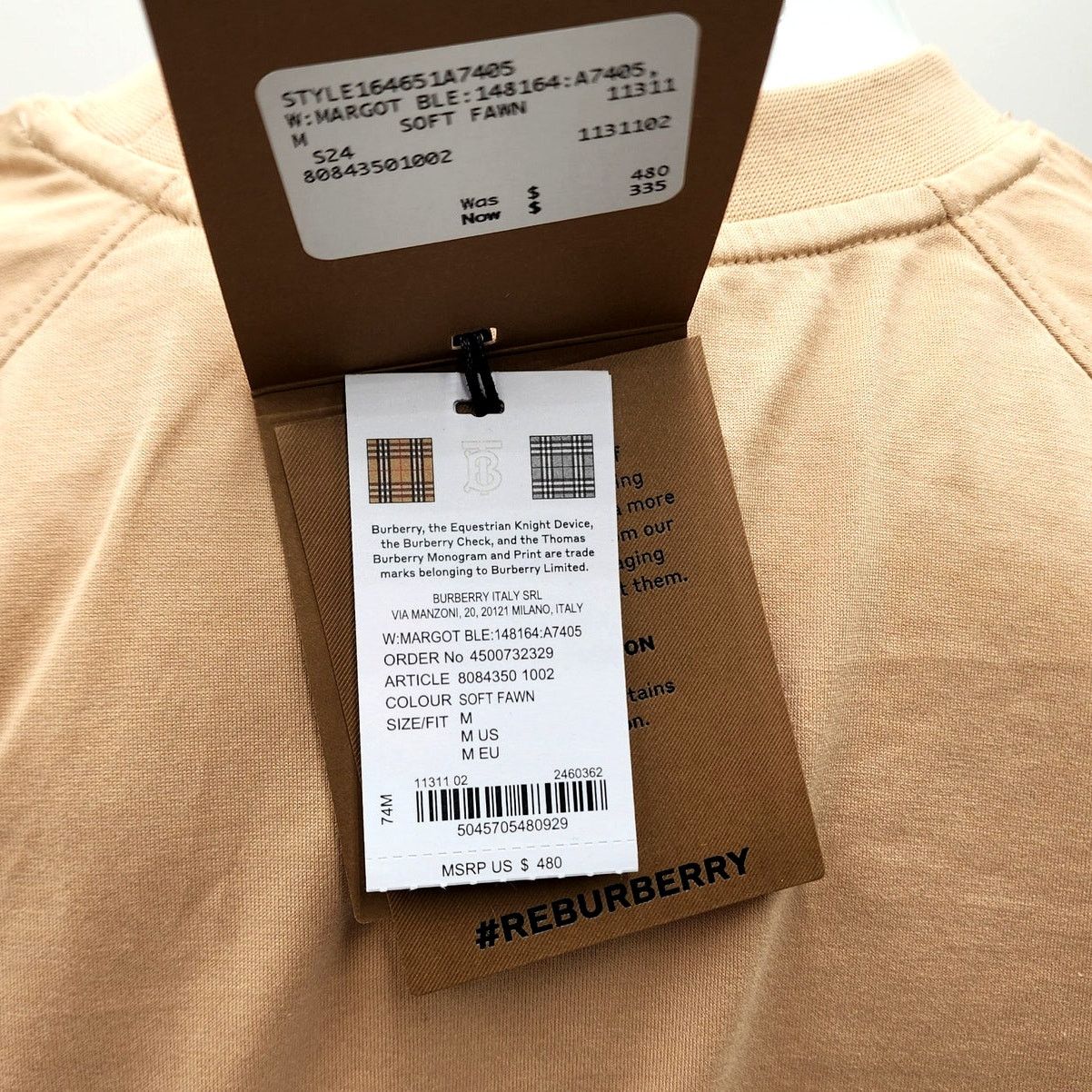 Burberry WOMEN'S BURBERRY SANTO LOGO T-SHIRT/SOFT FAWN/SMALL $480 Size S / US 4 / IT 40 - 11 Thumbnail