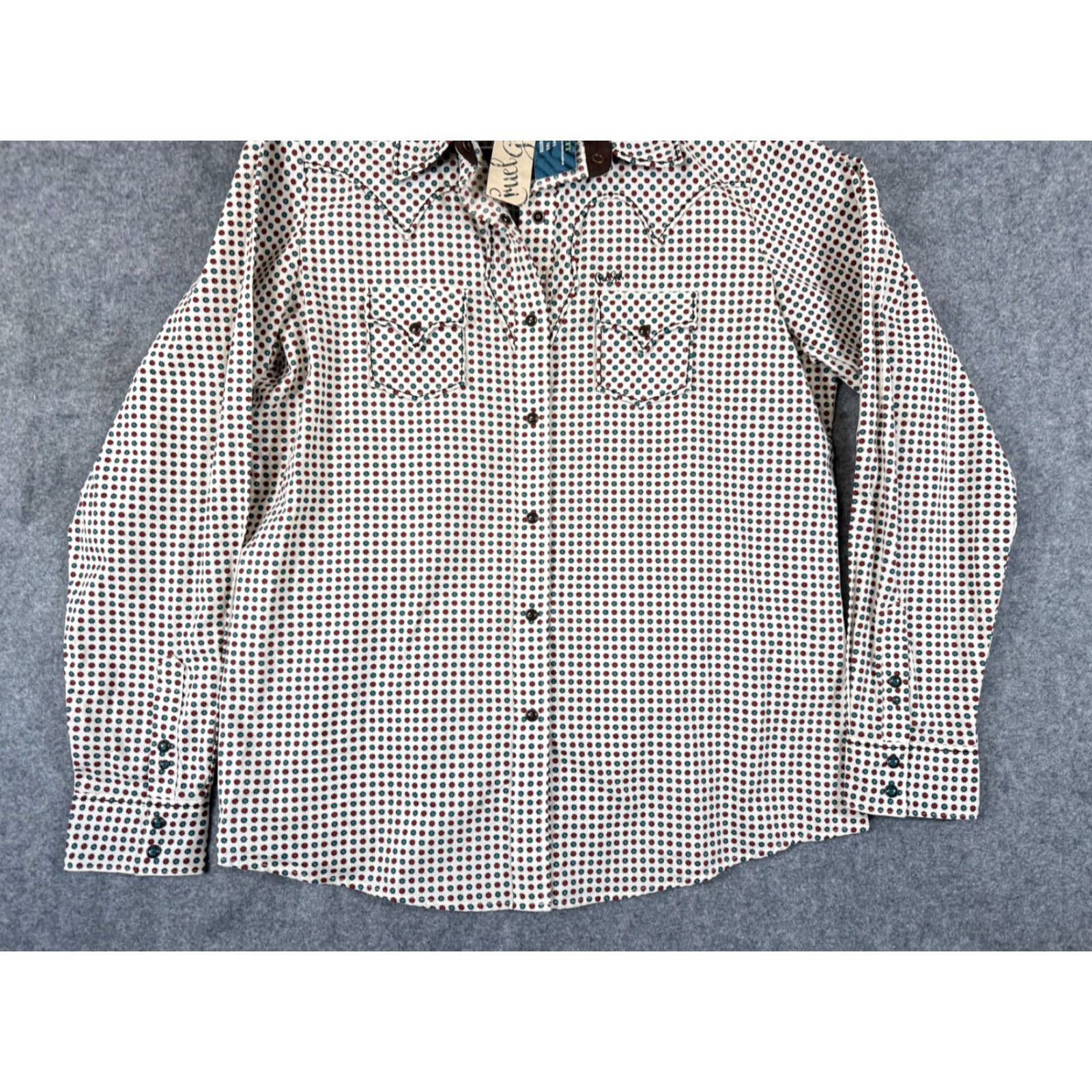 Vintage Cruel Girl Western Shirt Womens 2XL White Red Geo Pearl Snap Arena Fit NWT Long Sleeve Casual Snap Button-Up Geometric Cowgirl 100% Cotton Size XXL / US 16-18 / IT 52-54 - 4 Thumbnail