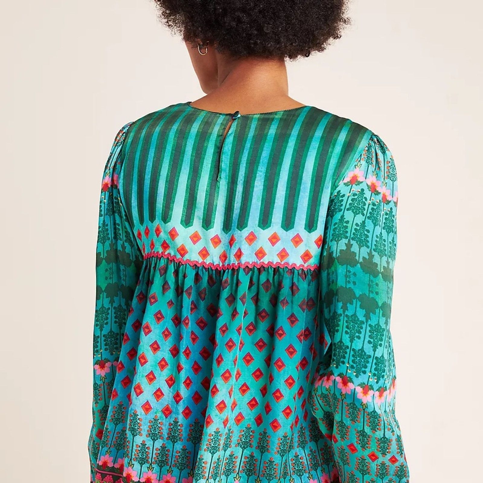 Johnny Was Johnny Was XS Lahira Green Blouse with Puff Sleeves Size XS / US 0-2 / IT 36-38 - 2 Thumbnail