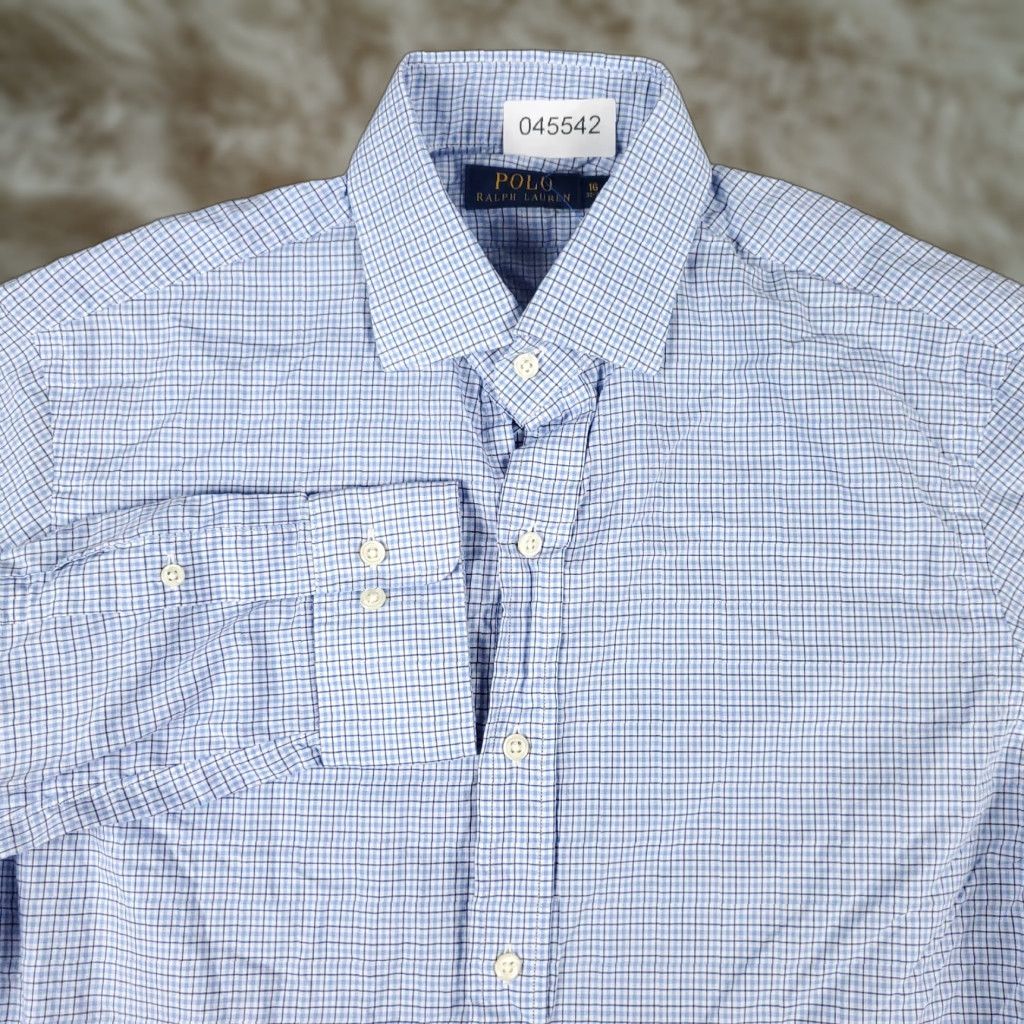 Ralph Lauren Ralph Lauren Shirt Mens 16 Blue Plaid Dress Button Up Long Sleeve Shirt Dress Shirt Men 16 Blue Plaid Button-Down Collar ANSI Size 42R - 1 Thumbnail