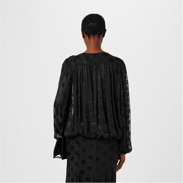 Dolce & Gabbana o1g2r1mq1024 Allover Logo Devore Blouse in Nero Size S / US 4 / IT 40 - 4 Thumbnail