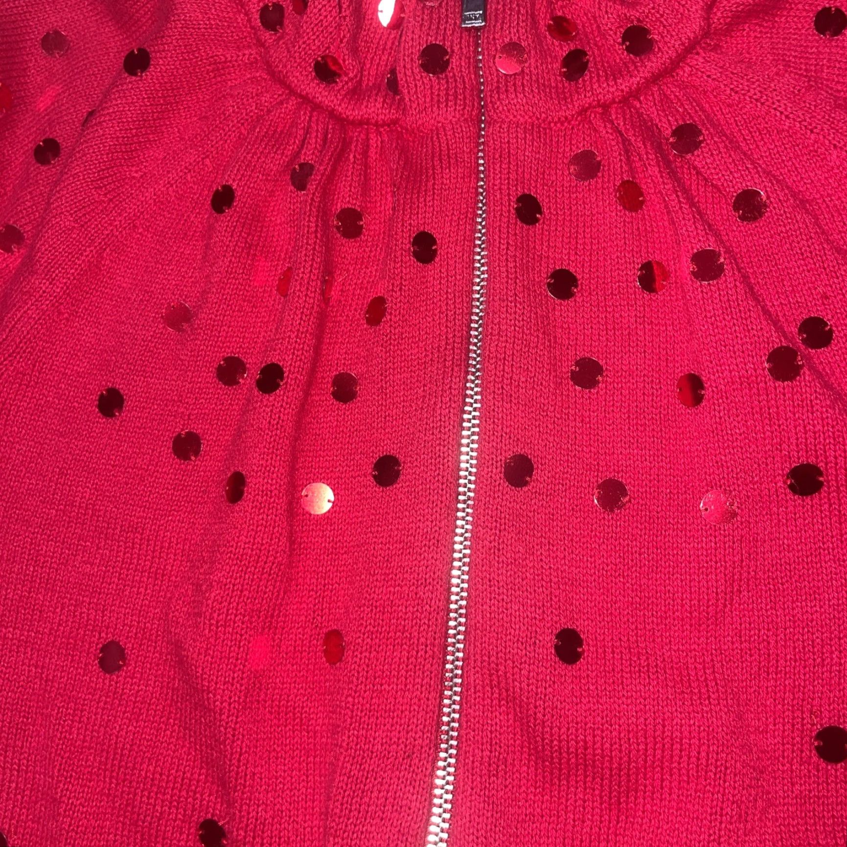 Jones New York Jones New York Signature Women’s Knit Sweater Red Sequins Zip Front Cardigan Size Medium Womens Holiday Sequins Full Zip Size M / US 6-8 / IT 42-44 - 3 Thumbnail