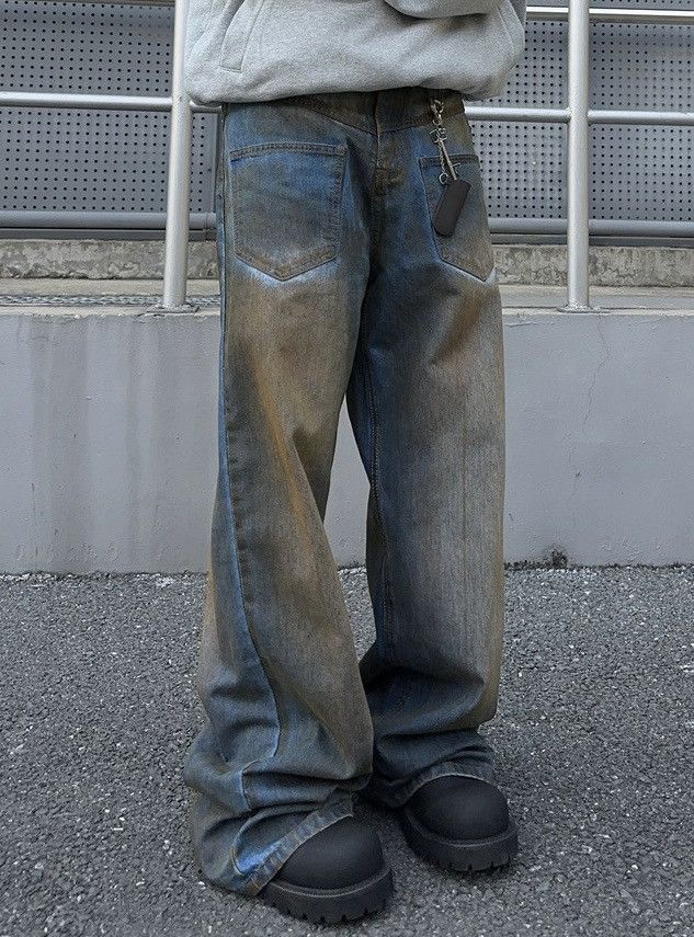 Japanese Brand × Vintage Avant garde reverse front dirty mud dyed jeans pants Size US 30 / EU 46 - 2 Thumbnail