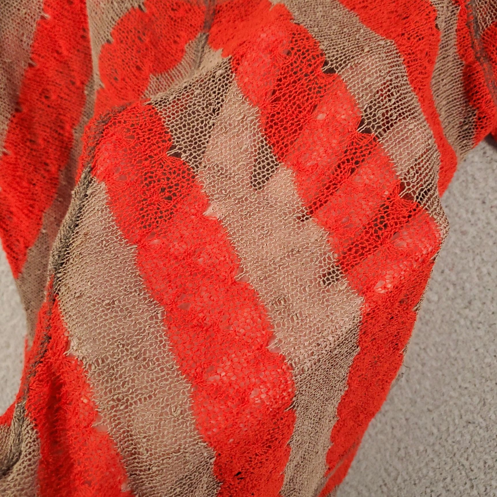Vintage We The Free Top Womens M Orange Gray Striped Chevron Sheer Sweater Size M / US 6-8 / IT 42-44 - 7 Thumbnail