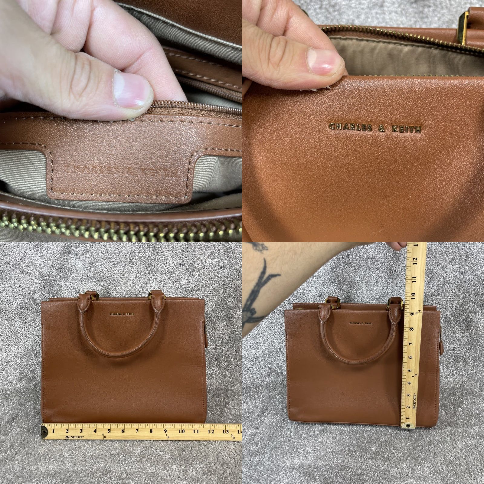 Vintage CHARLES & KEITH Bags Womens Small Harper Geometric Satchel/Top Handle Bag Brown Leather Zip Size S / US 4 / IT 40 - 9 Thumbnail