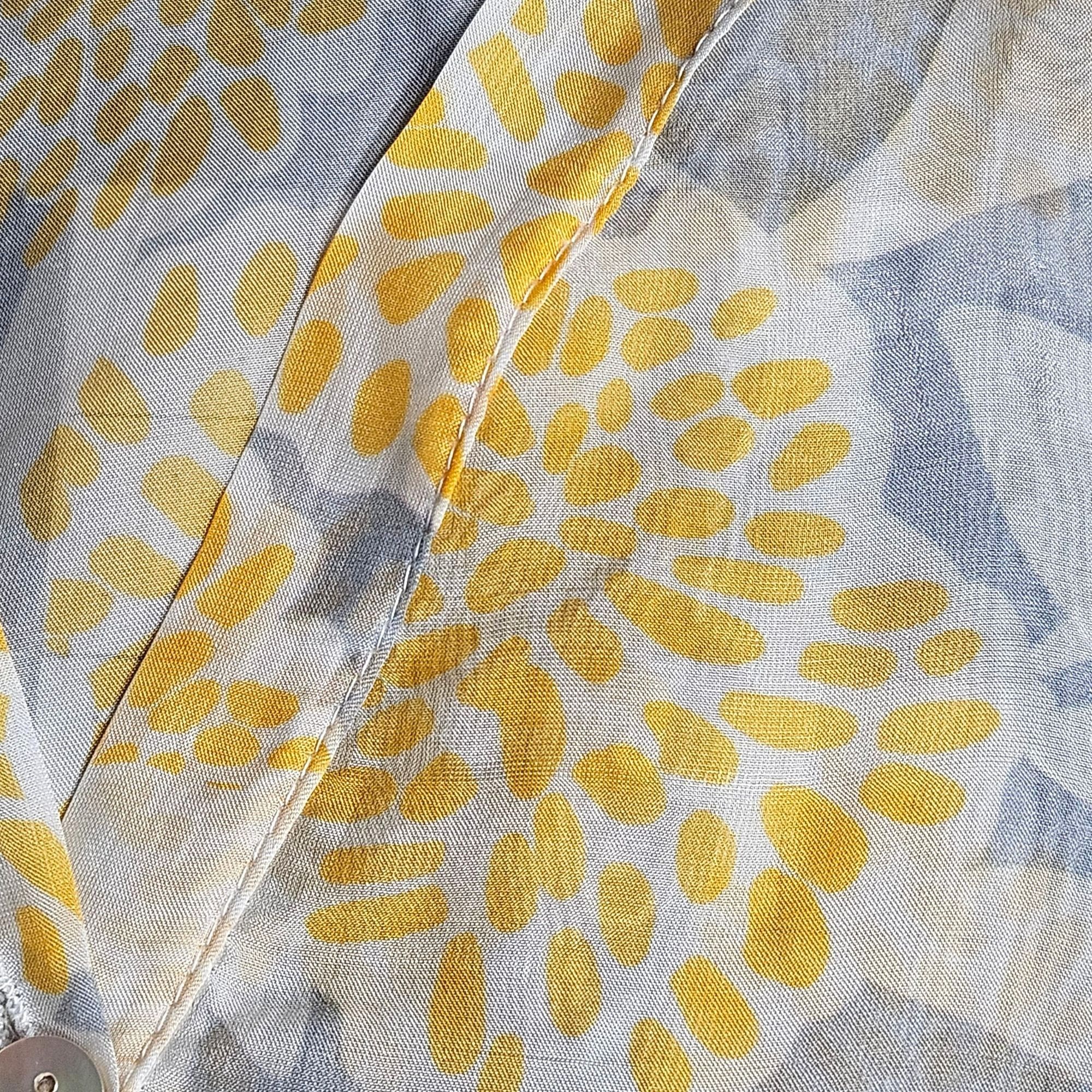 Other Italian Silk Floral Blouse XL Yellow Gray Sheer Resort Coast Size XL / US 12-14 / IT 48-50 - 5 Thumbnail