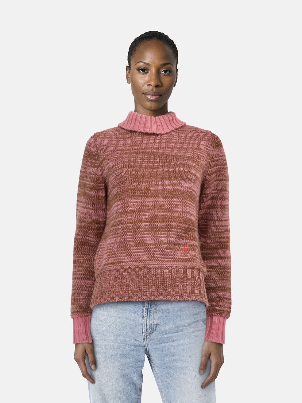 Victoria Beckham Brown & Pink Wool Turtleneck Sweater Size S / US 4 / IT 40 - 1 Thumbnail
