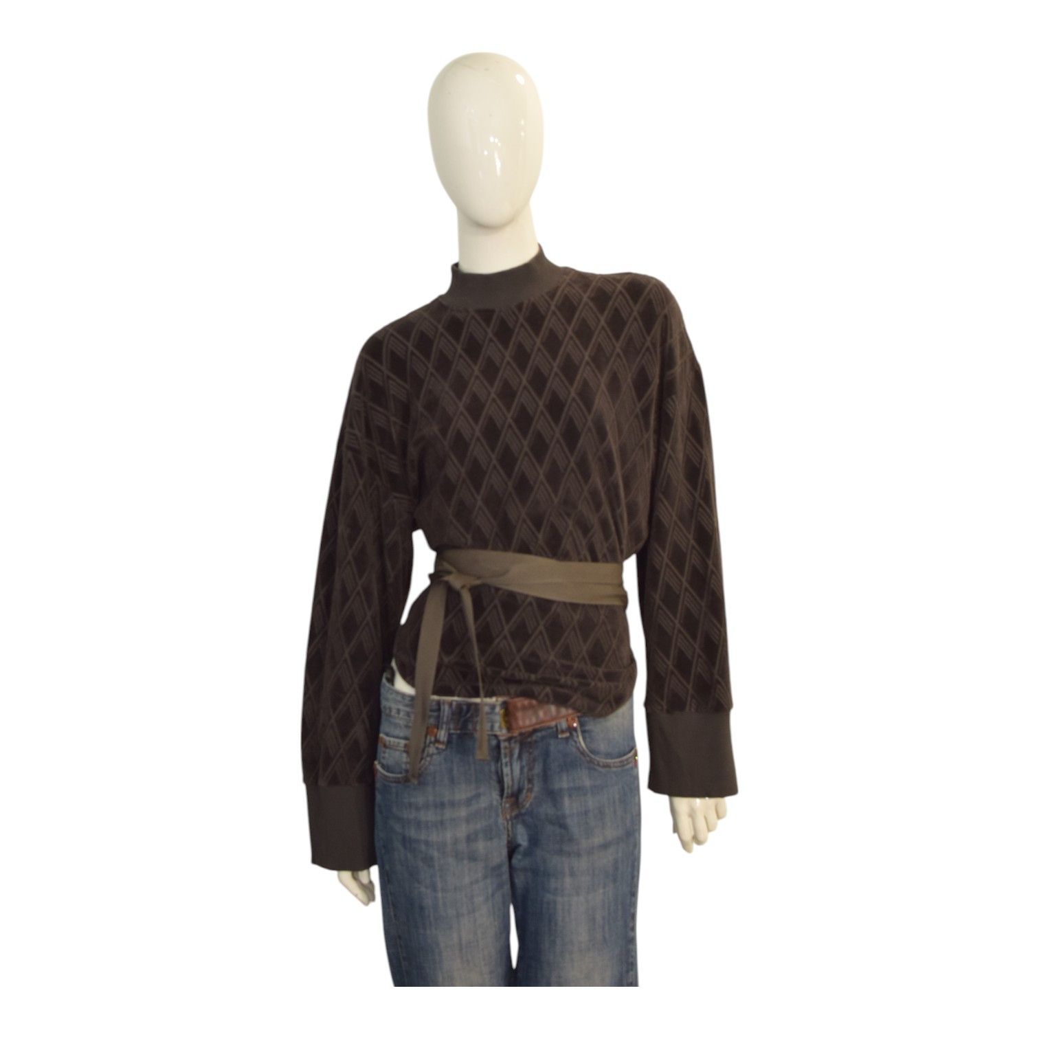 The Attico The Attico Brown Jacquard Cotton High Neck Sweatshirt Size M / US 6-8 / IT 42-44 - 1 Thumbnail