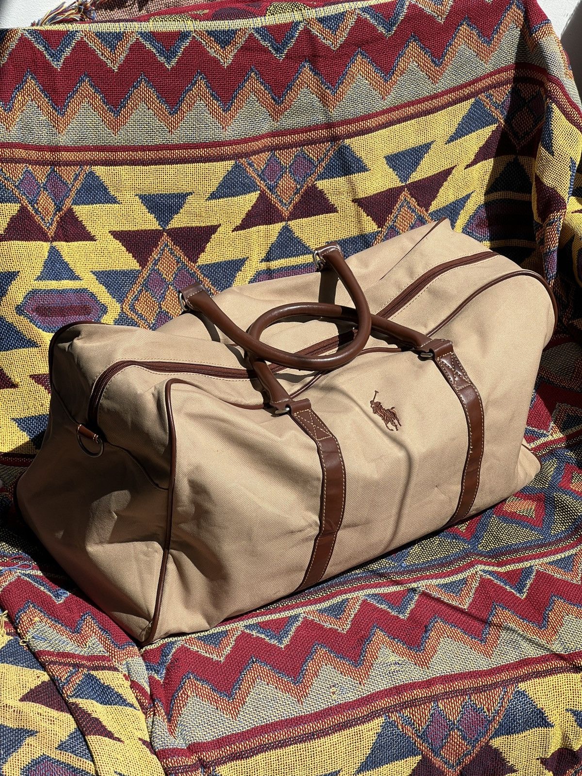 Vintage Polo Ralph Laurent Canvas Duffel Bag in Beige, Men's