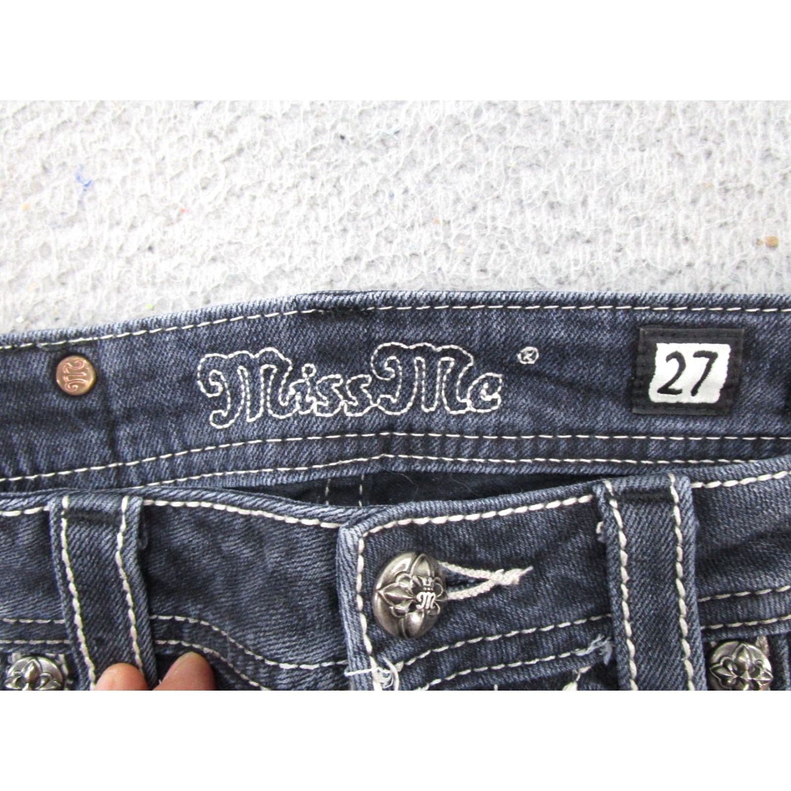 Miss Me Miss Me Jeans Dark Wash Stretch Denim Skinny Women's Size 27 Embroidered Y2K Plain Blue 5-Pocket Design Size 27" / US 4 / IT 40 - 4 Thumbnail