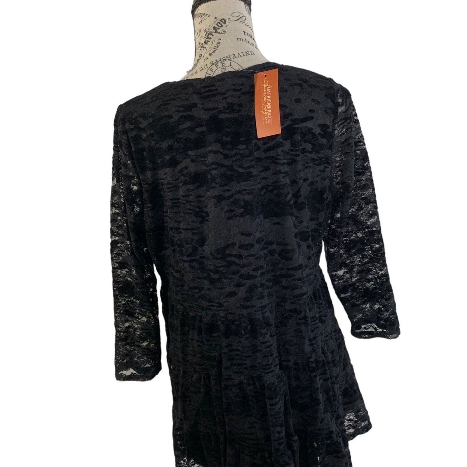 American Rag American Rag Women 's XL Top Black Retro Lace 3/4 Sleeve Size XL / US 12-14 / IT 48-50 - 9 Thumbnail