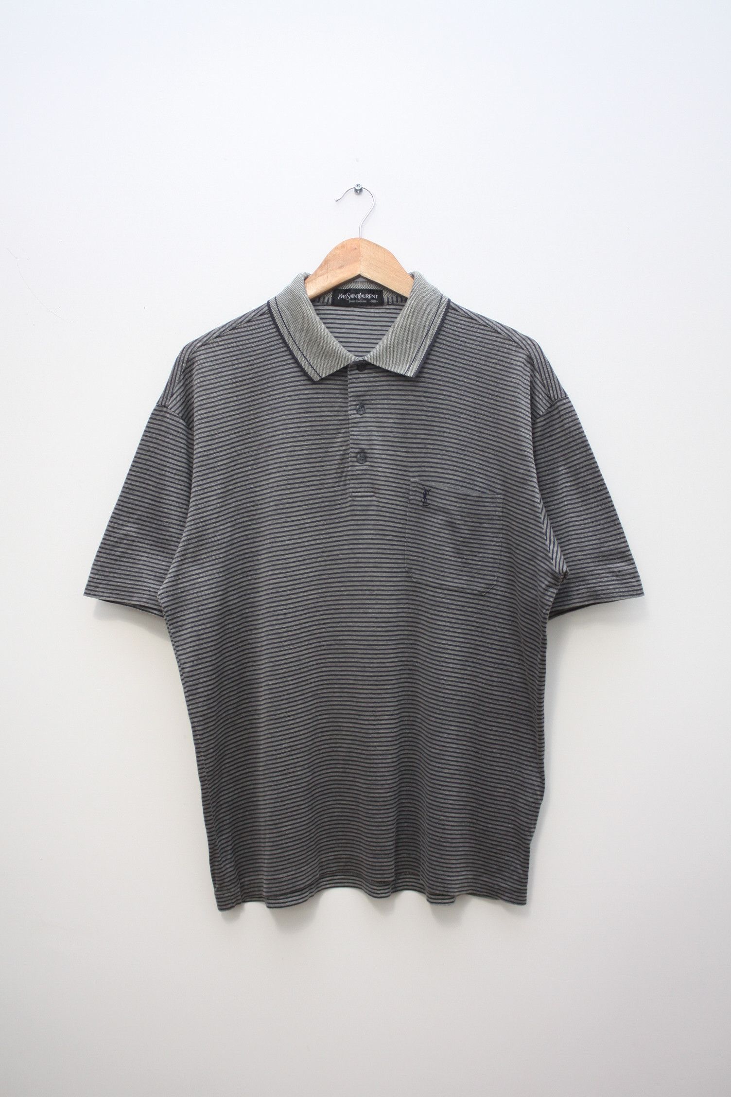 Vintage Yves Saint Laurent Gray Striped Vintage Polo Men's M Size US M / EU 48-50 / 2 - 2 Thumbnail