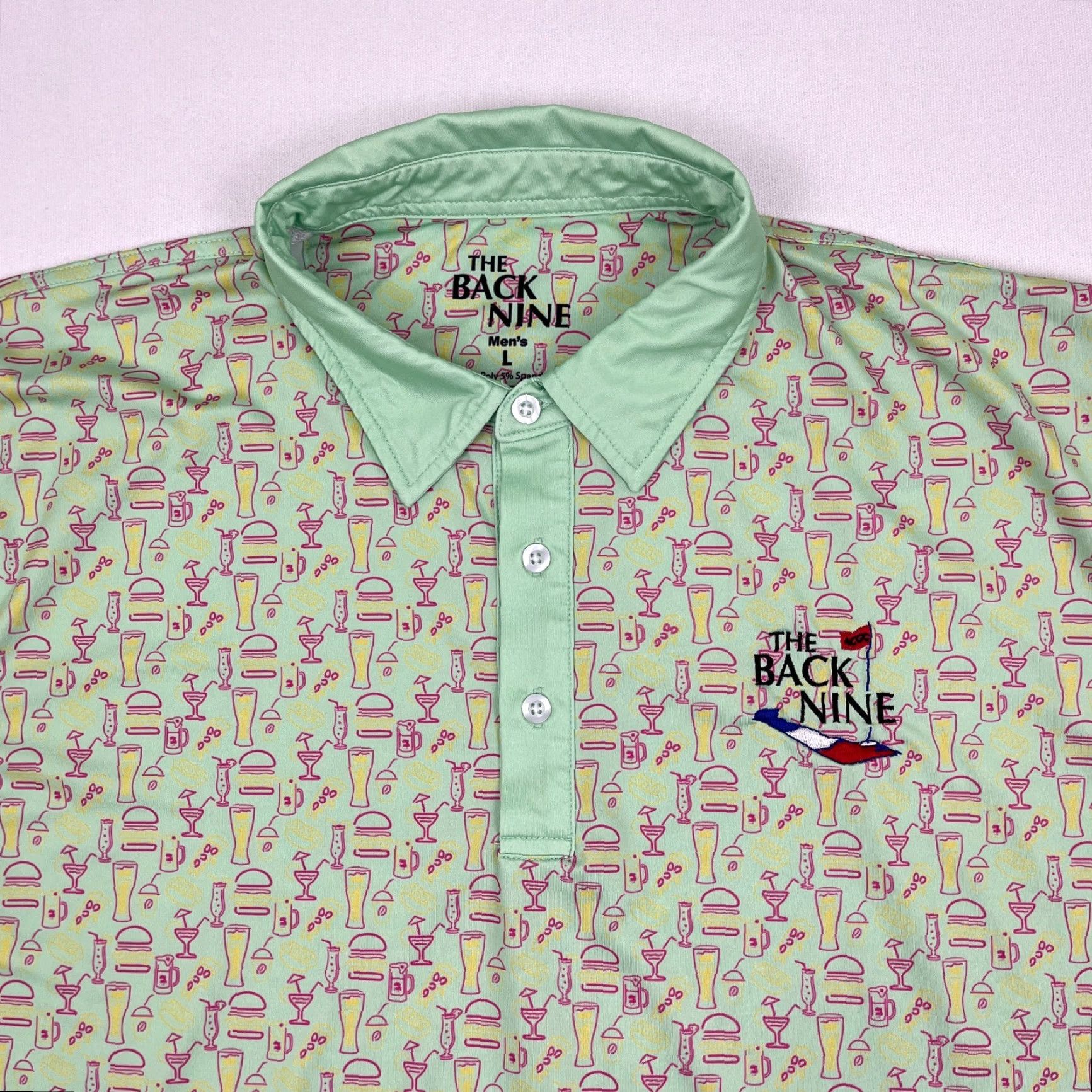 Vintage VINTAGE The Back Nine Golf Polo Shirt Mens Large Green Beer Drink Hot Dog Burger Active Size US L / EU 52-54 / 3 - 2 Thumbnail