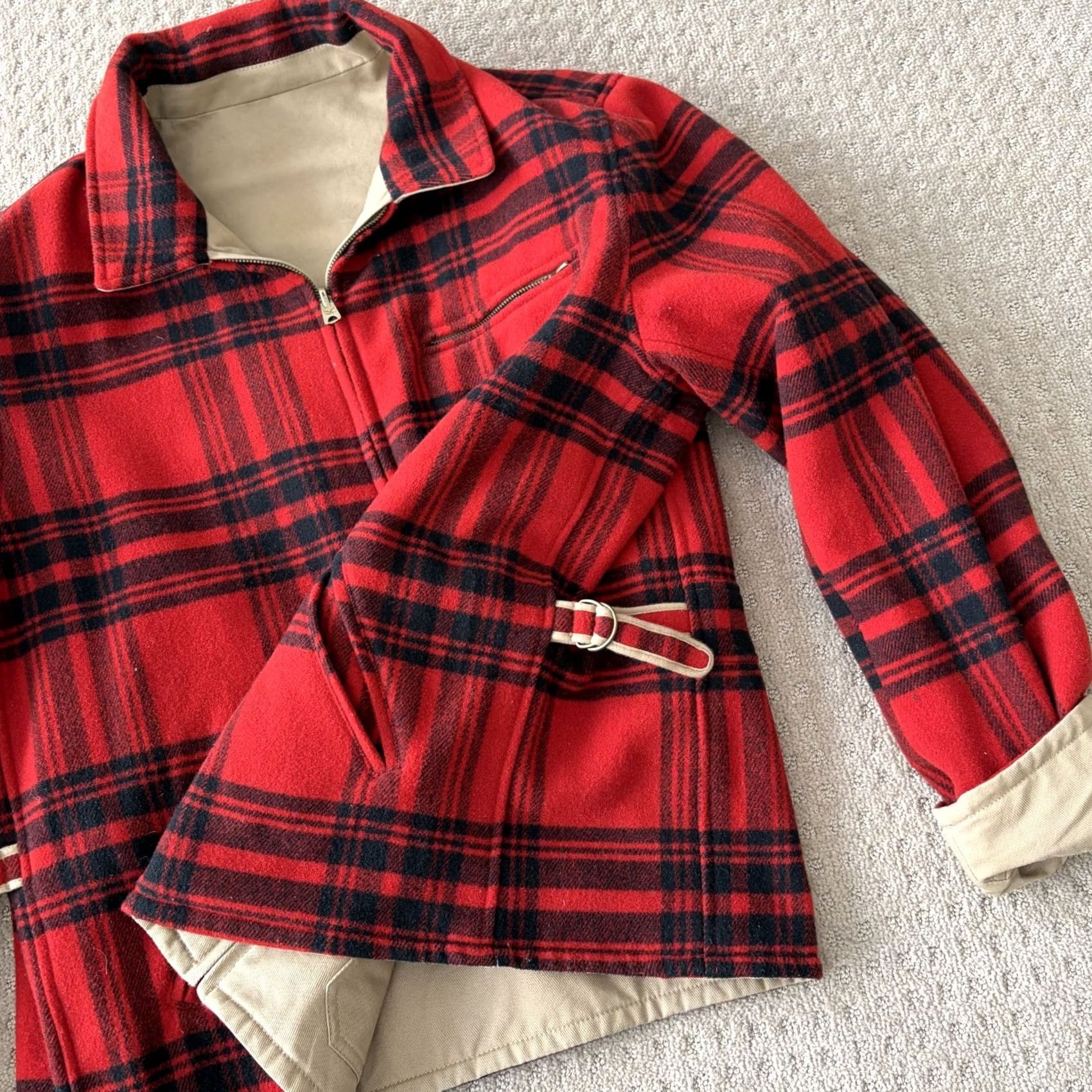 Vintage American Living Reversible Wool Jacket Mens 2XL Red Buffalo Plaid Zipper Mid-Length Size US XXL / EU 58 / 5 - 3 Thumbnail
