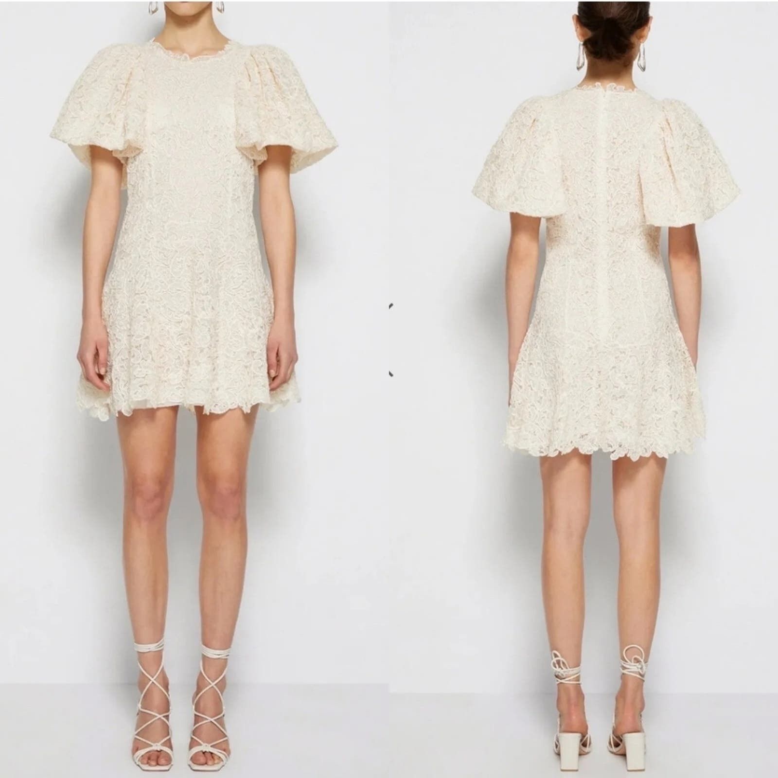 Image of Jonathan Simkhai Gigi Lace Puff Sleeve Mini Dress In Almond in Cream, Women's (Size Small)