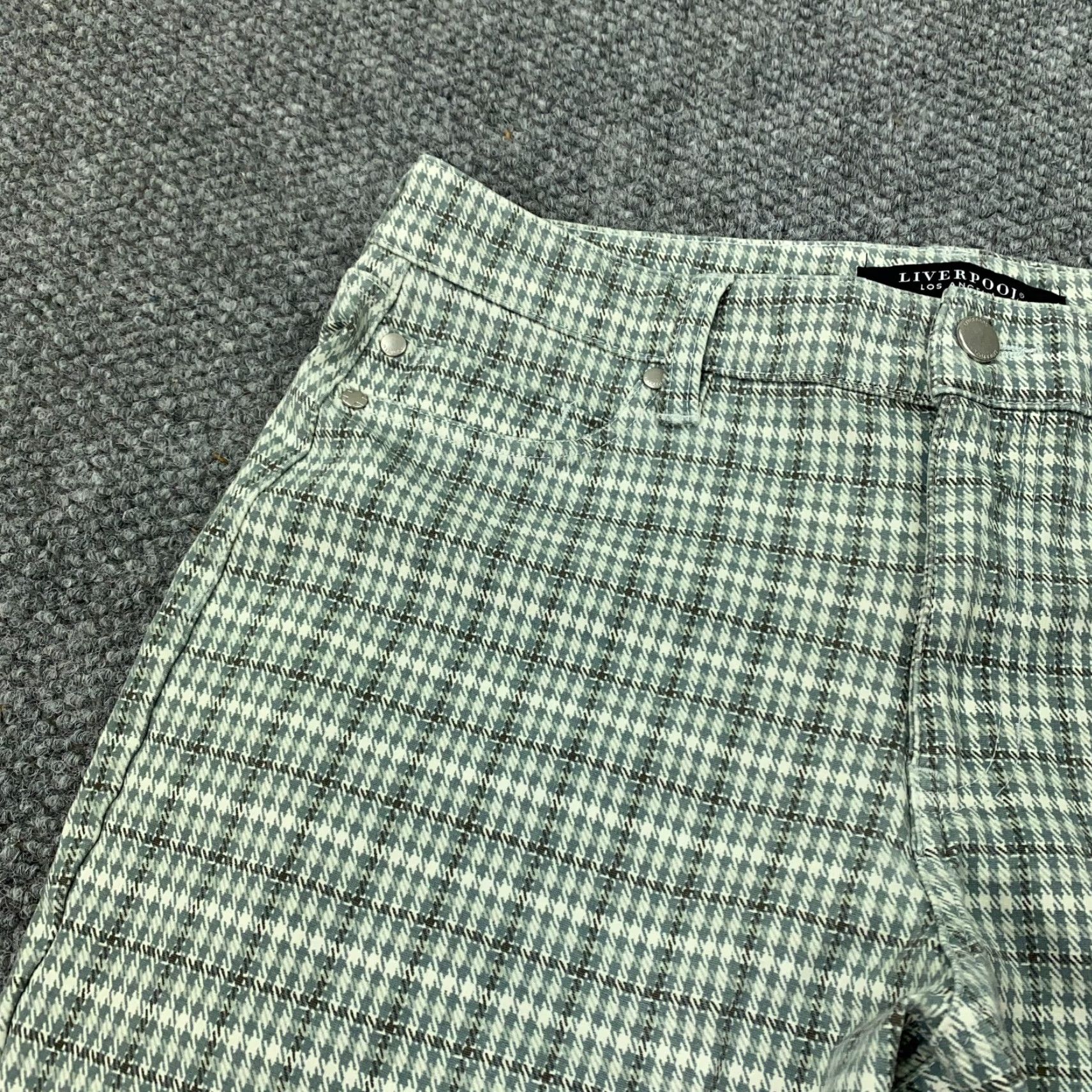 Vintage Liverpool Chino Pants Womens Size 12 Blue Houndstooth Stretch Mid Rise Regular Fit Size 32" / US 10 / IT 46 - 5 Thumbnail