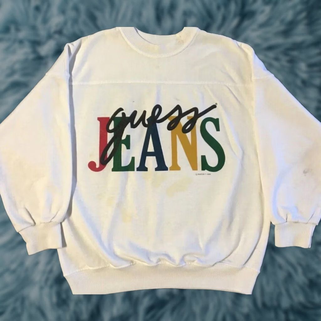 Guess VINTAGE Guess Jeans Hoodie Women L USA White Distressed Spellout 90s 80s Grunge Punk Hip Hop Retro Basketball Summer amer Womens Size L / US 10 / IT 46 - 1 Thumbnail
