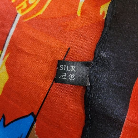 Other Thai Silk Large Square Scarf Red Black 100% Silk 32.5x32.5" Size ONE SIZE - 6 Thumbnail