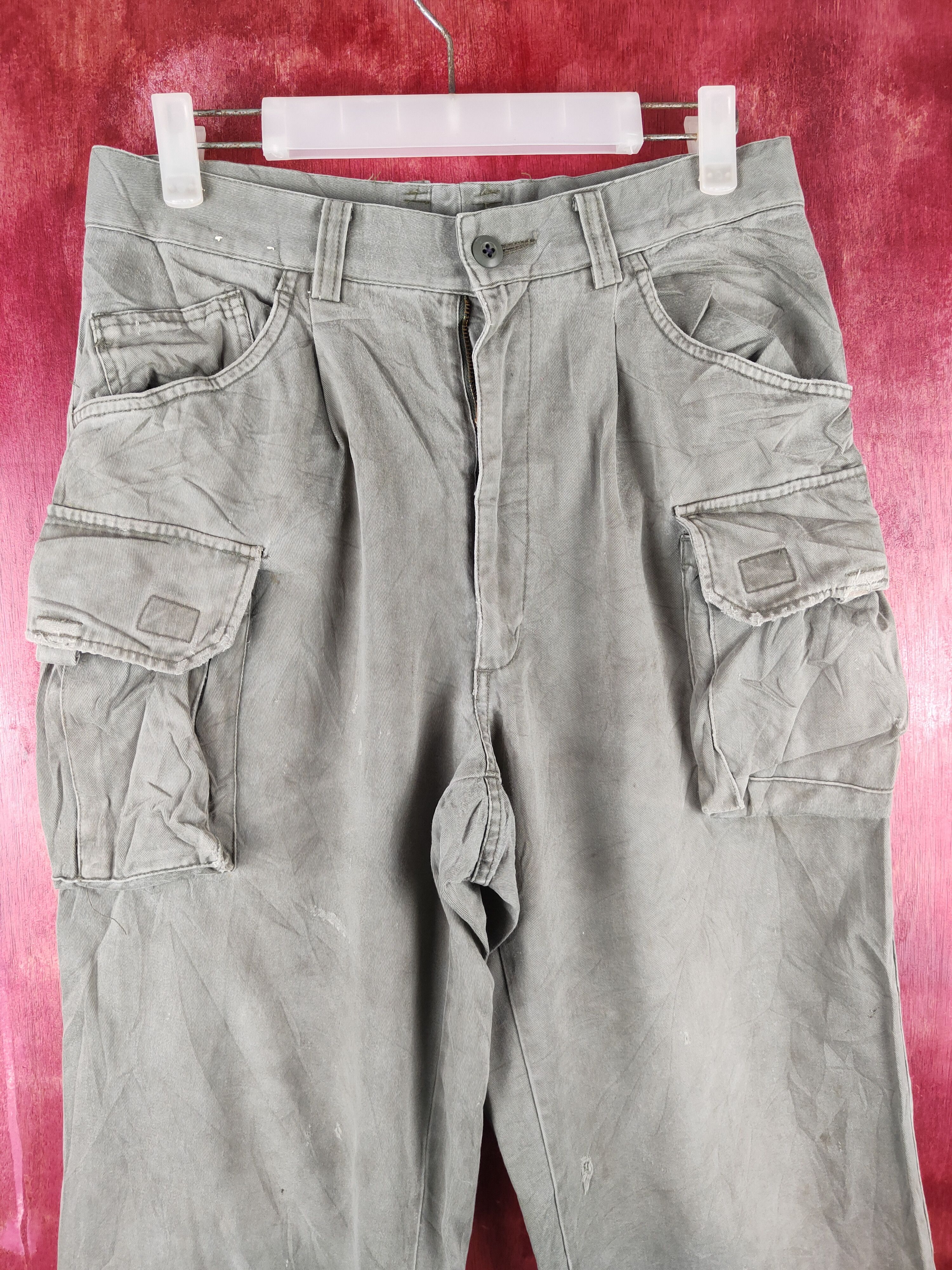 Japanese Brand Hey Beau Green Faded Multipocket Cargo Pants N#34 Size US 30 / EU 46 - 2 Thumbnail