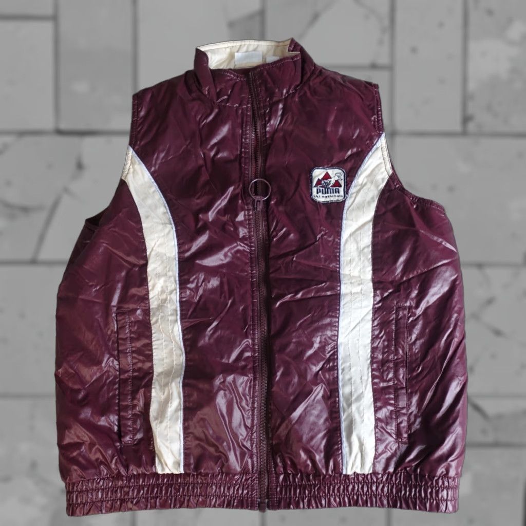 Puma VINTAGE PUMA Vest Middle Red Puffer Ski Nationals Cream Stripes Vest Parka Mens M Red Size US M / EU 48-50 / 2 - 1 Thumbnail